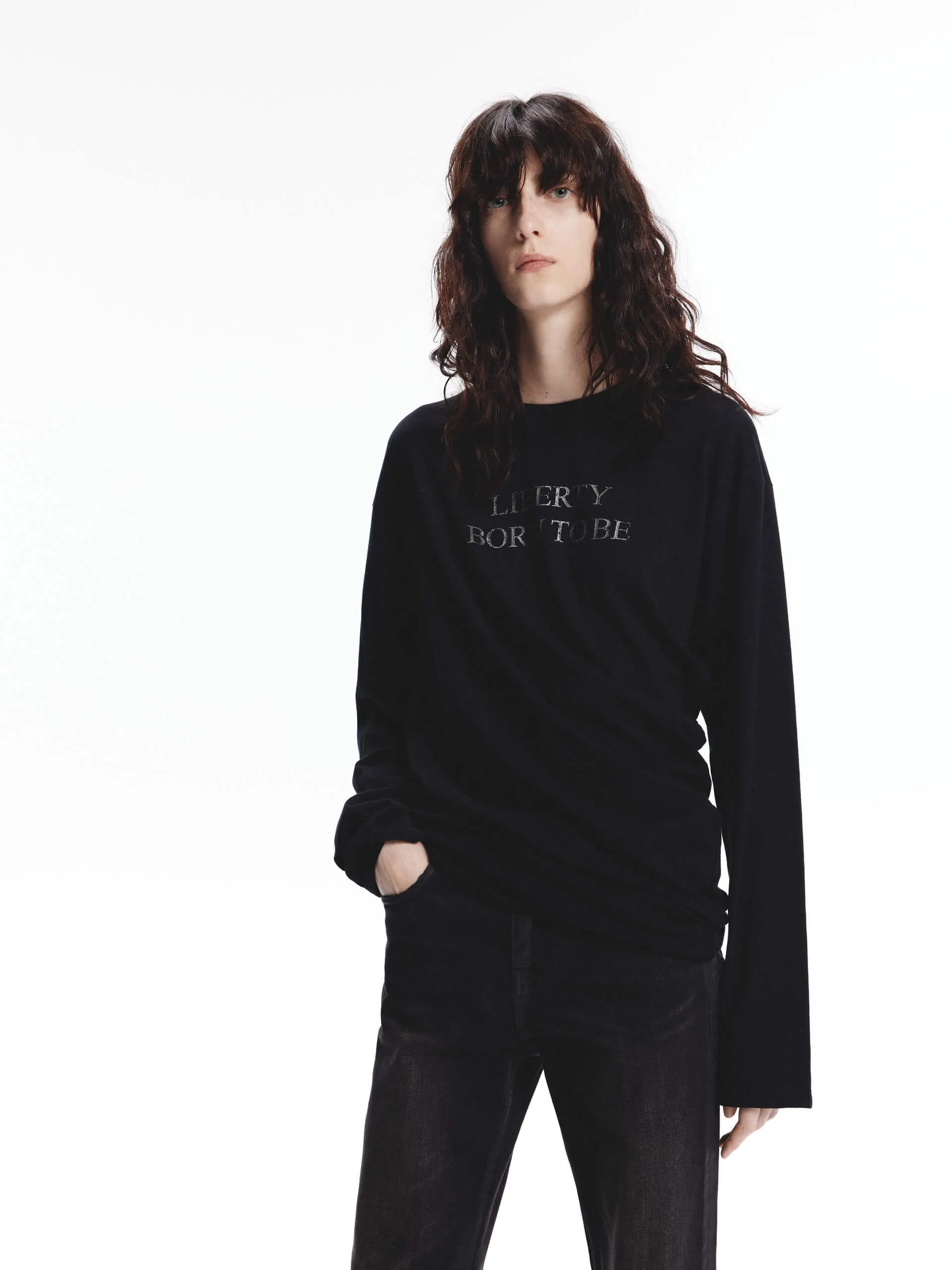 Side Pleated Loose T-shirt Heat Transfer Printing Chilly Day Wear
