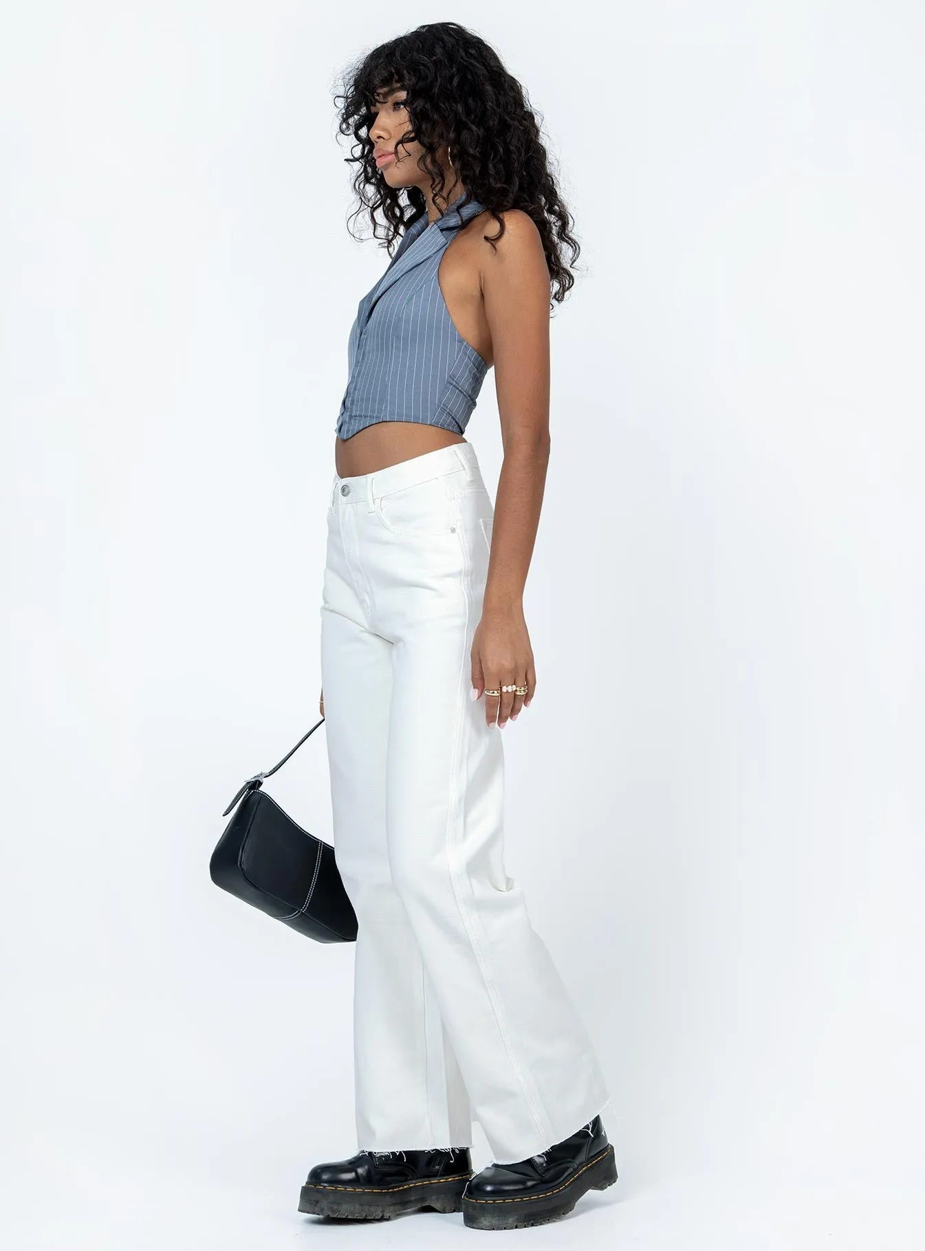Shanelle Straight Leg Jean White Couple Look Office Wear Double Layered Knees