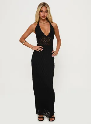 San Lorenzo Crochet Maxi Dress Black Cowl Neck This dress provides a chic and comfortable fit that works for both formal and casual events