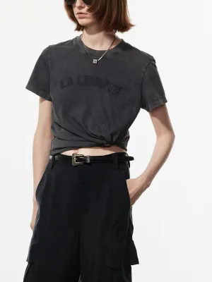 Regular Letter Print T-shirt Curved Hemline