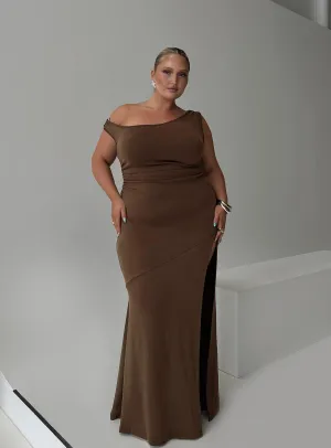 Sunrise Glow Stair Glow Rios One Shoulder Maxi Dress Brown Curve