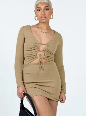 Trina Long Sleeve Mini Dress Beige Cozy Fit