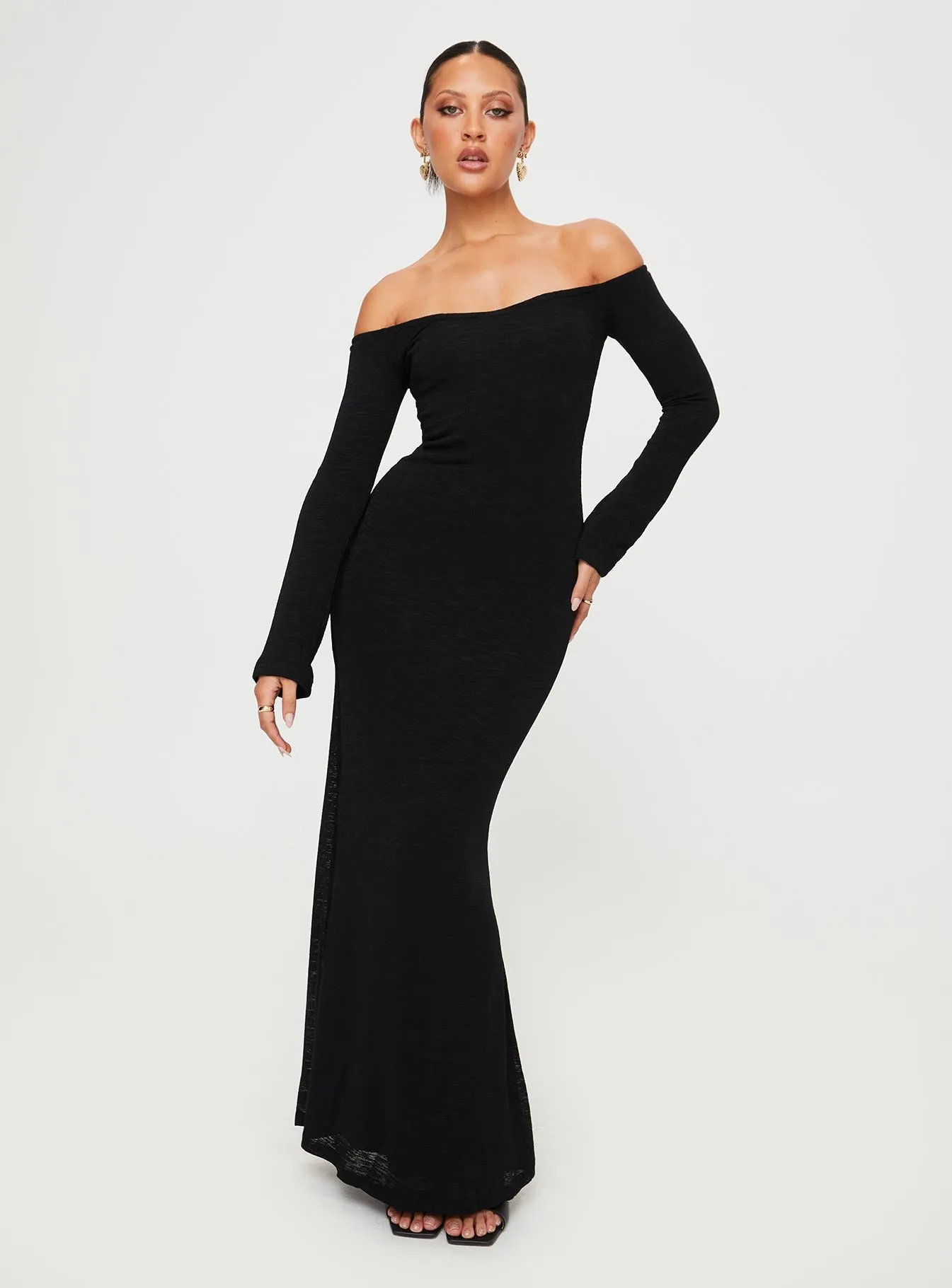 Korey Off The Shoulder Maxi Dress Black Muslin Glow Night Glow
