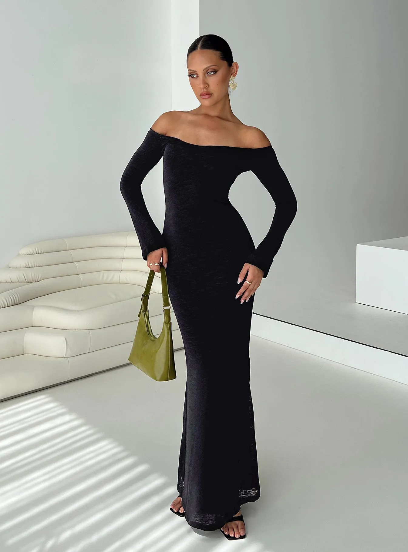 Korey Off The Shoulder Maxi Dress Black Ivory Shine