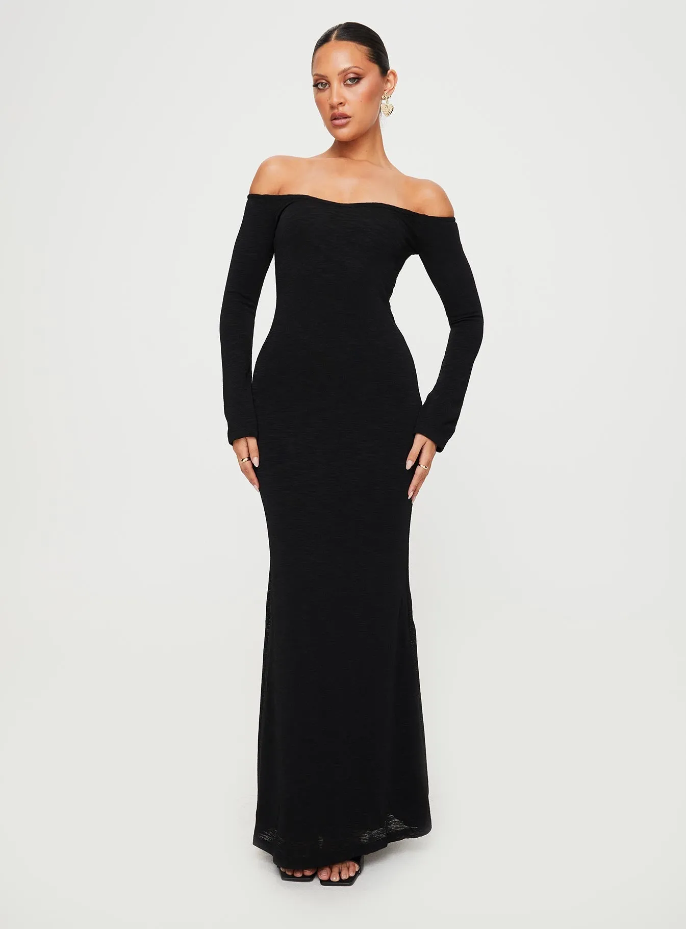 Navy Tone Korey Off The Shoulder Maxi Dress Black