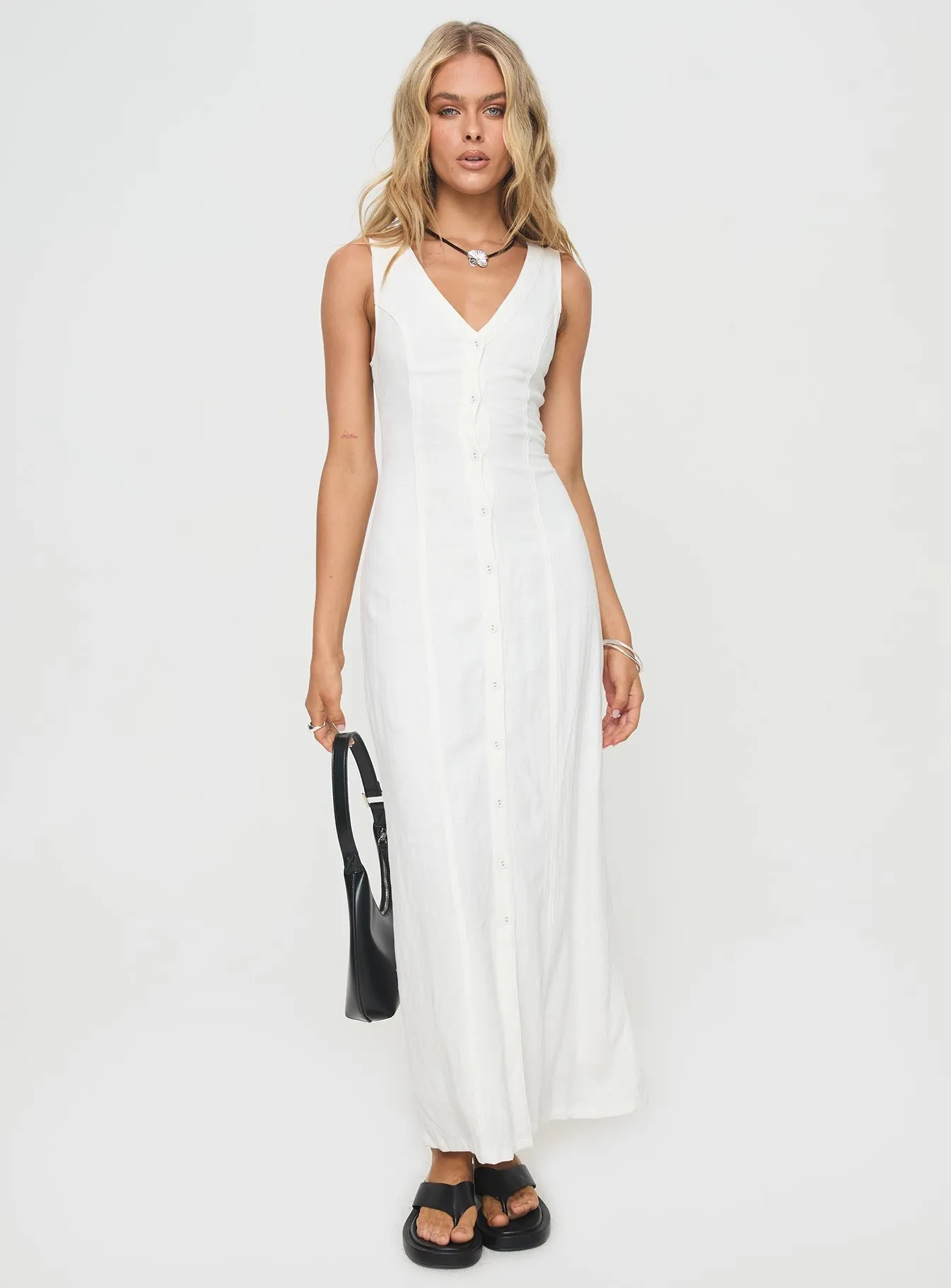 Summer Season Linen Blend Maxi Dress White Onyx Glow