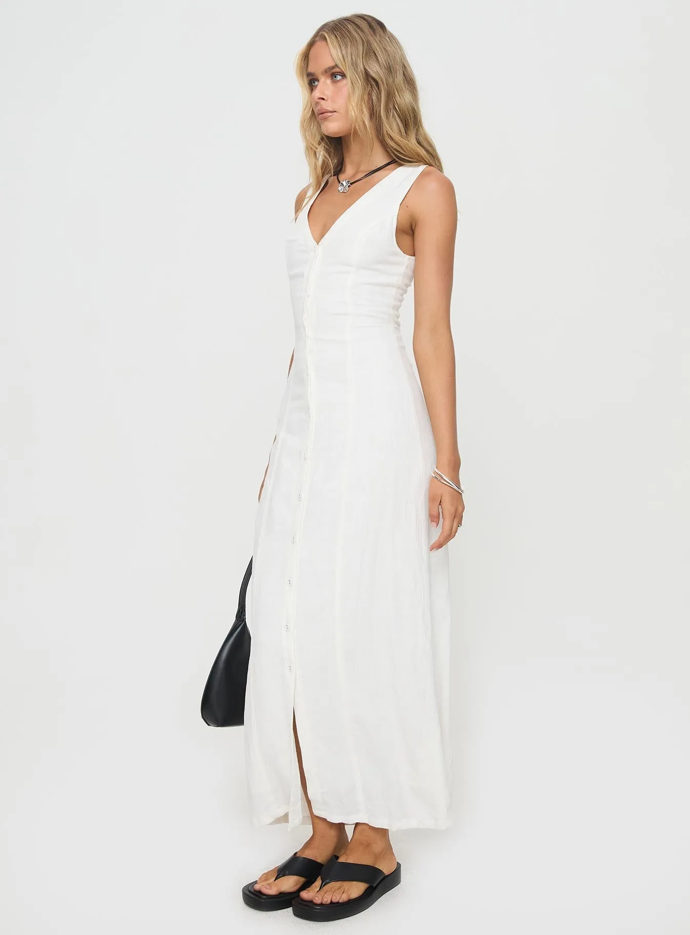 Summer Season Linen Blend Maxi Dress White Batiste Glow Easy-to-wear long dress