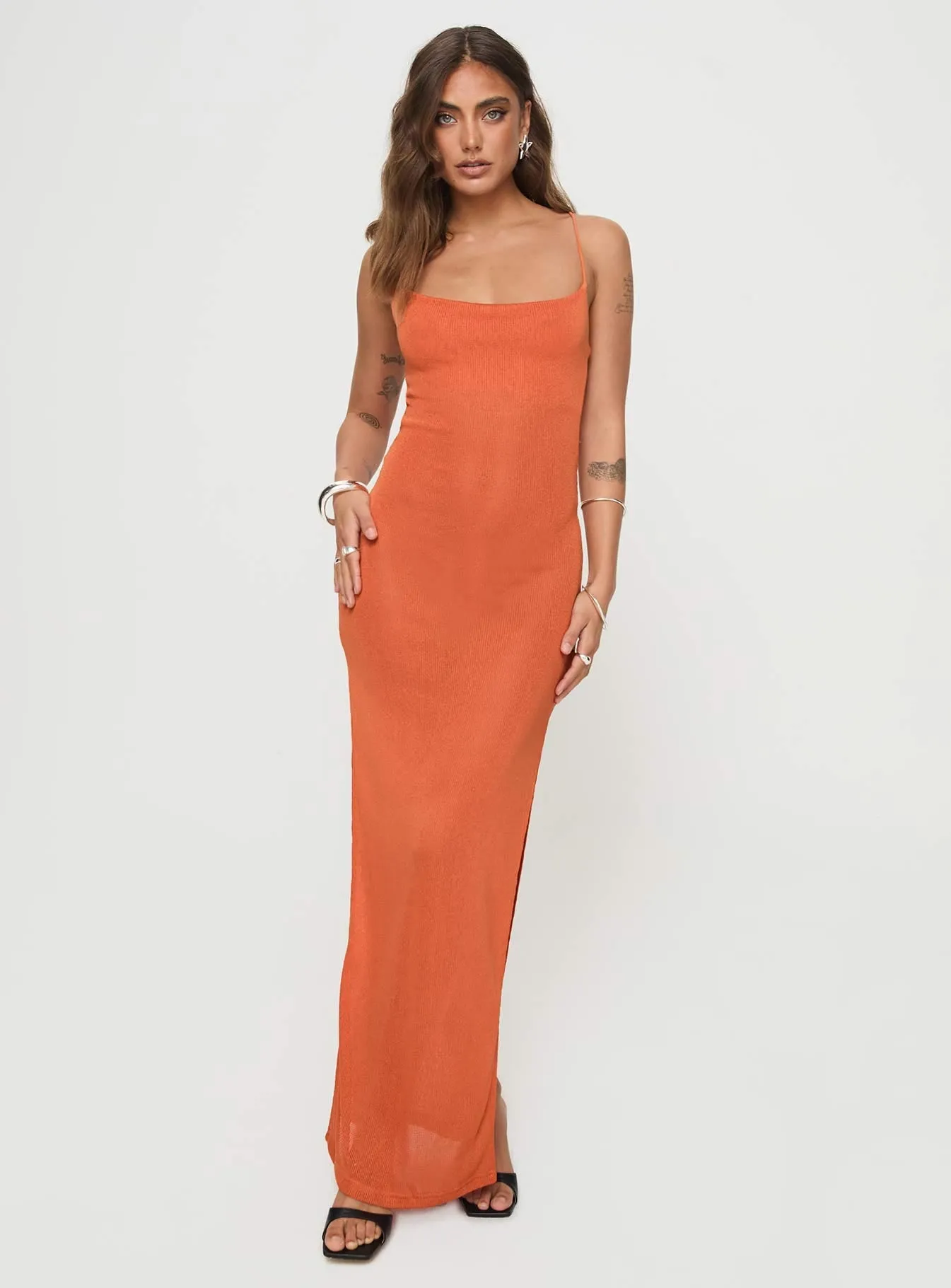 Cote Maxi Dress Orange delicate embroidery Elegant formal affair gown
