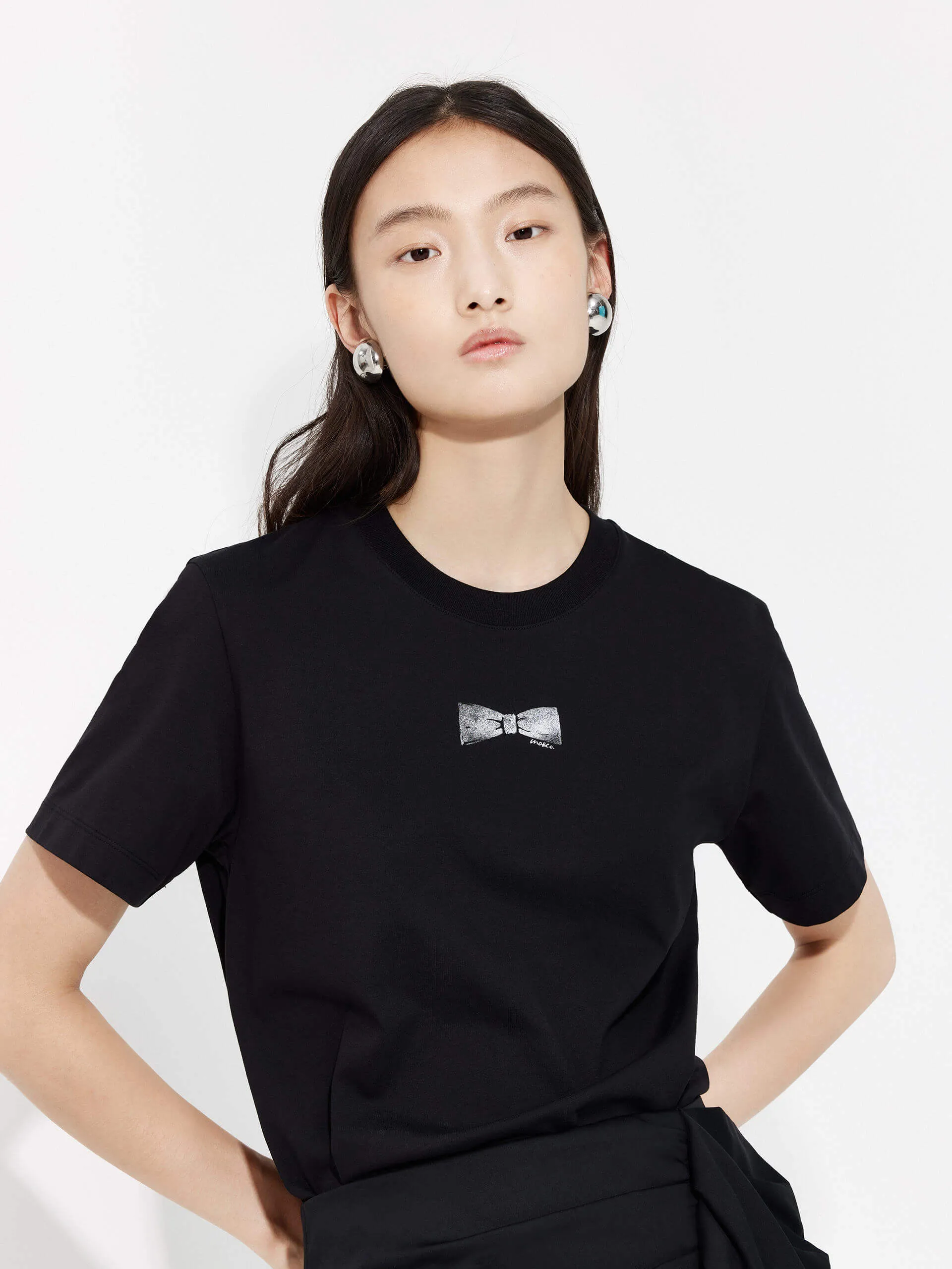 Bowknot Pattern Cotton Blend T-Shirt NonIrritatingTags