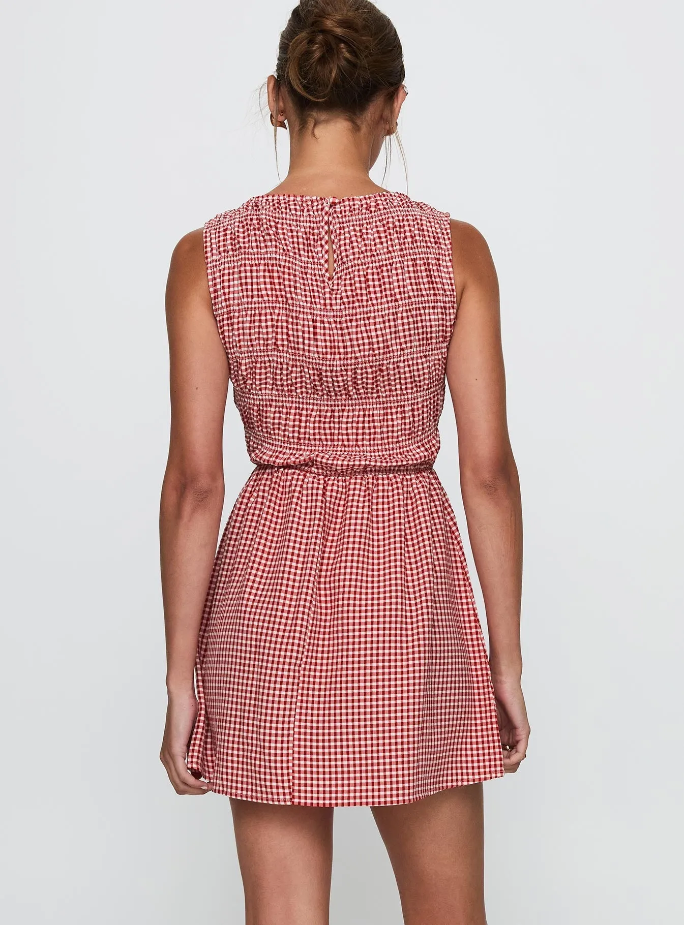 Easy Look Winxie Shirred Mini Dress Red Gingham