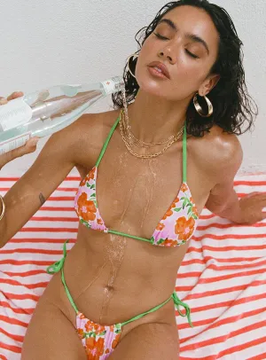 Jenner Triangle Bikini Top Green / Pink Floral Eco Friendly Dyeing Wrinkle resistant fabric