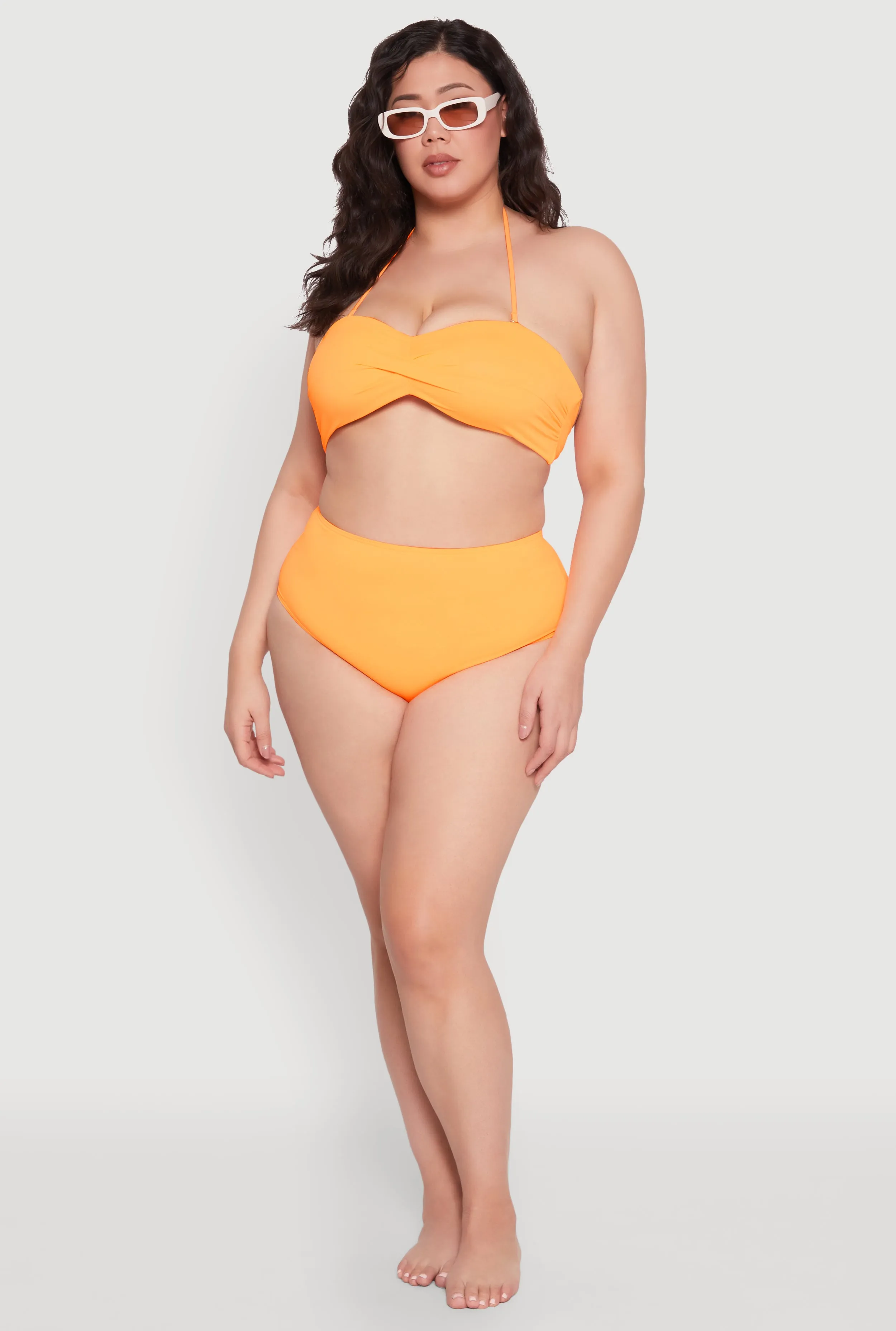 Low Profile Padding Plus Size Solid High Waisted Hipster Bikini Bottoms Mesh Ventilation Panels Contoured Cup Structure