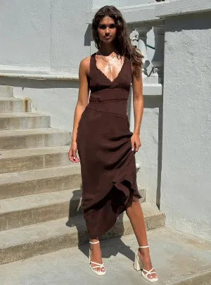 With a flattering fit and elegant design this dress is ideal for any special occasion Karlotta Lace Bias Maxi Dress Brown