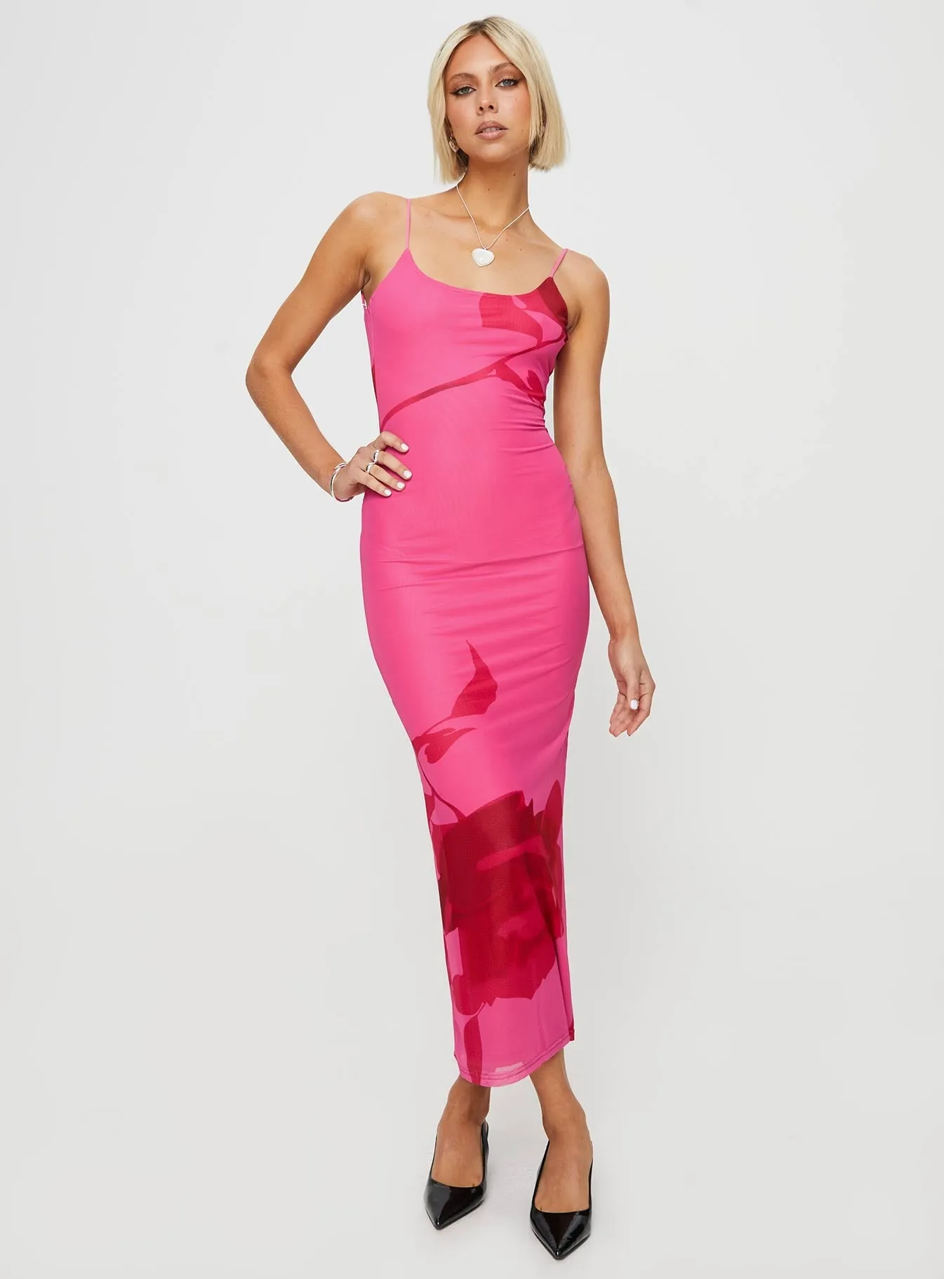Knox Maxi Dress Hot Pink Floral Village Glow Twill Glow