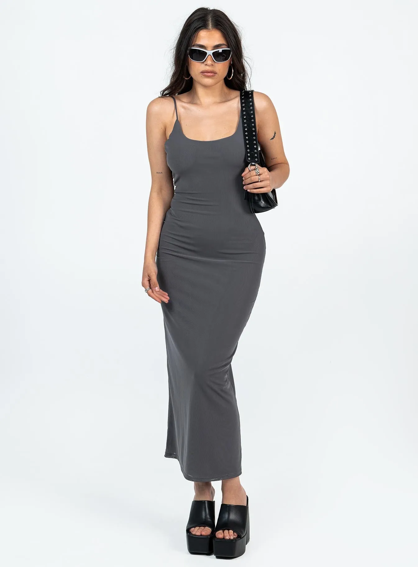 The long length of this dress creates a graceful appearance that is perfect for any occasion Cloud Soft Knox Maxi Dress Slate Petite