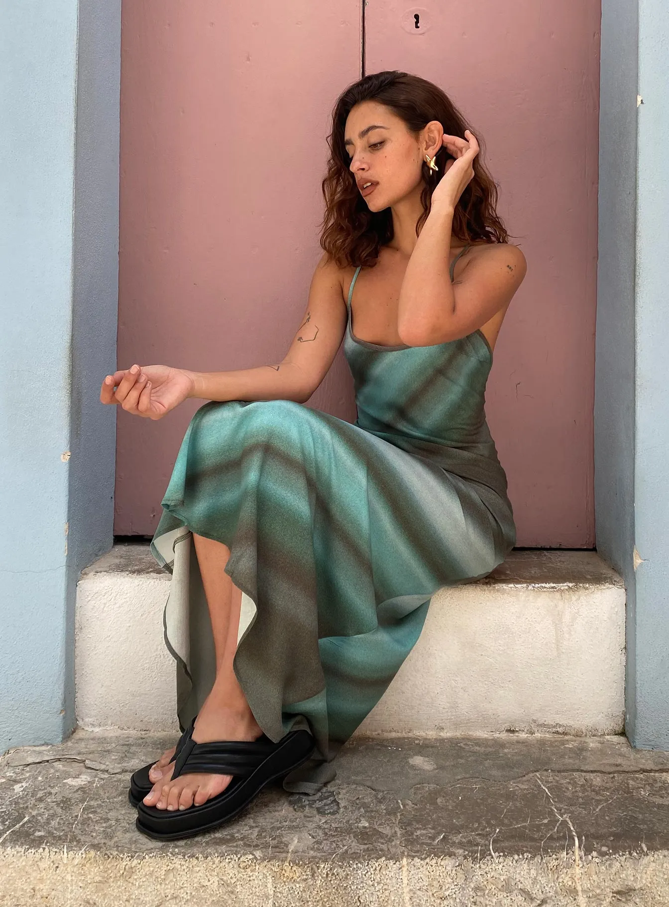 Otillie Maxi Dress Blue Multi Sage Green Art Soul