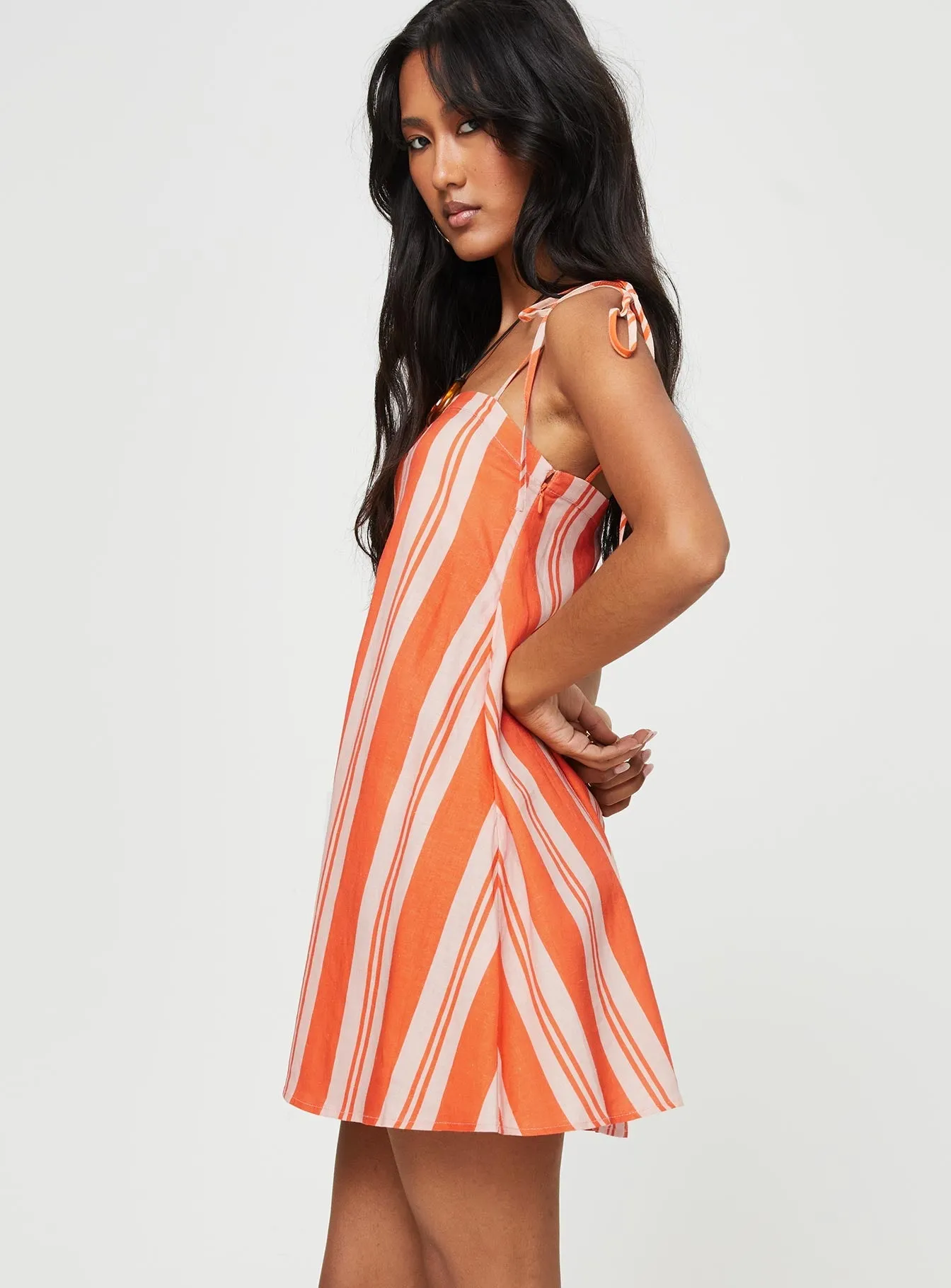 Jorgie Linen Blend Mini Dress Orange Multi Easy Care Fabric