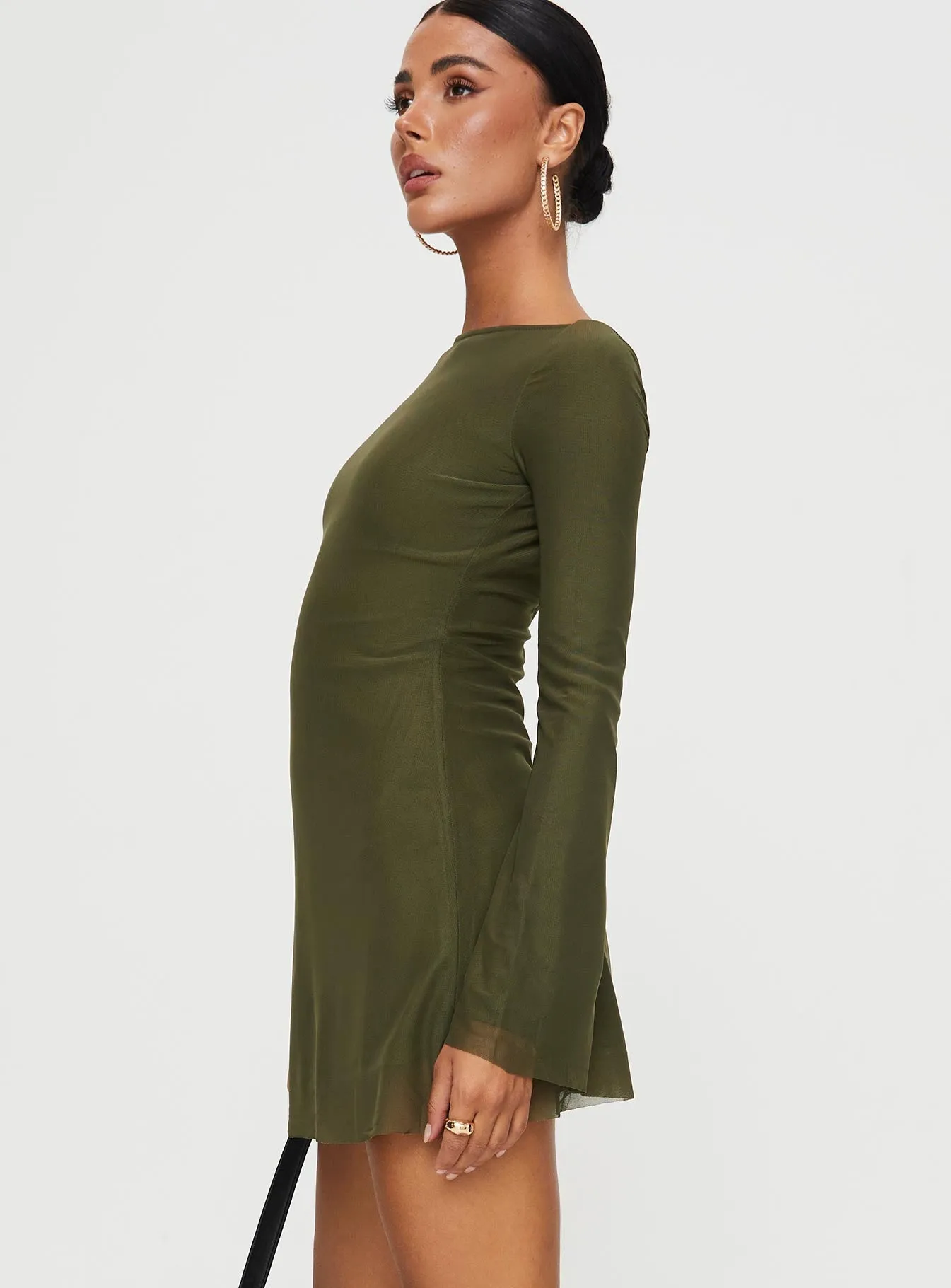 Boho chic Neon Mood Lukea Long Sleeve Mesh Mini Dress Olive