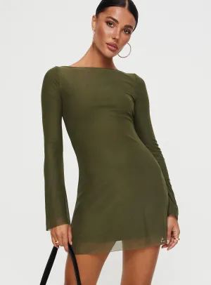 Lukea Long Sleeve Mesh Mini Dress Olive Beat Glow Comfort Fit