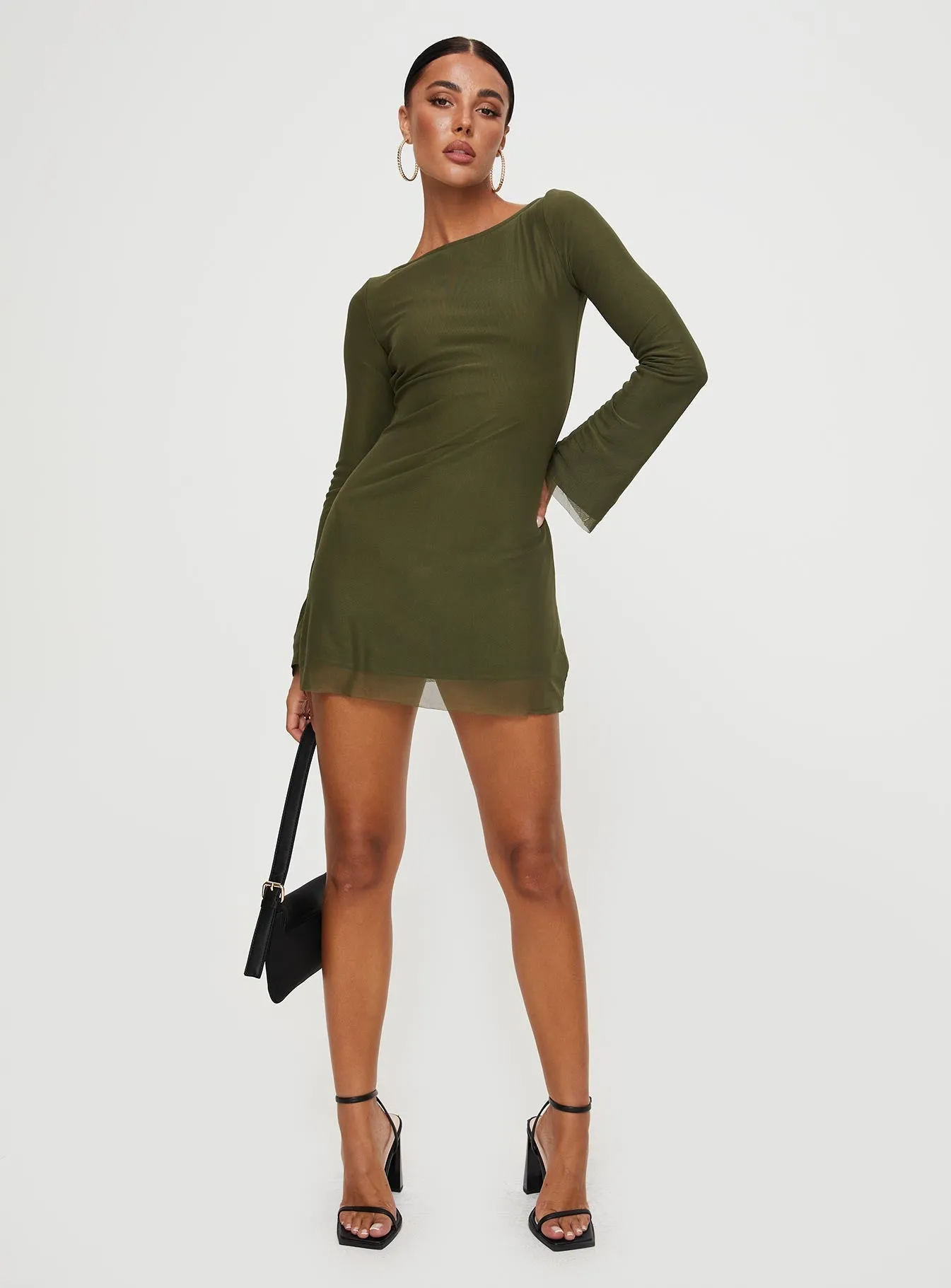 Lukea Long Sleeve Mesh Mini Dress Olive Beat Edge Look Sharp