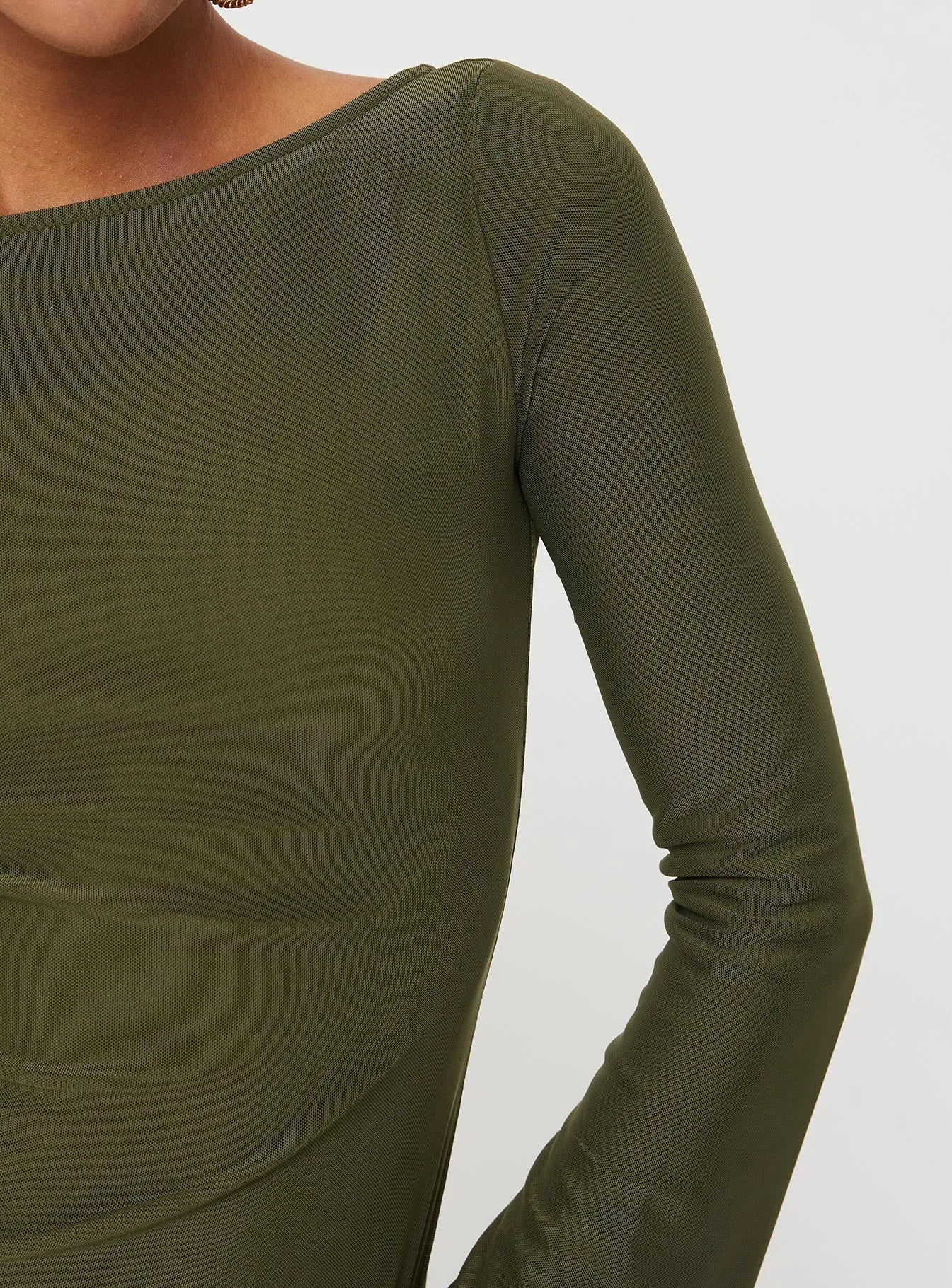 Lukea Long Sleeve Mesh Mini Dress Olive Bar Beat Fashion Forward