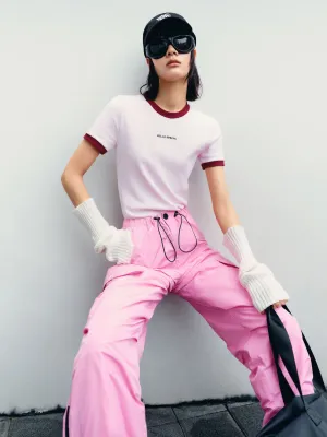Letter Print Contrast T-shirt SeamlessSidePanels Comfy Fit