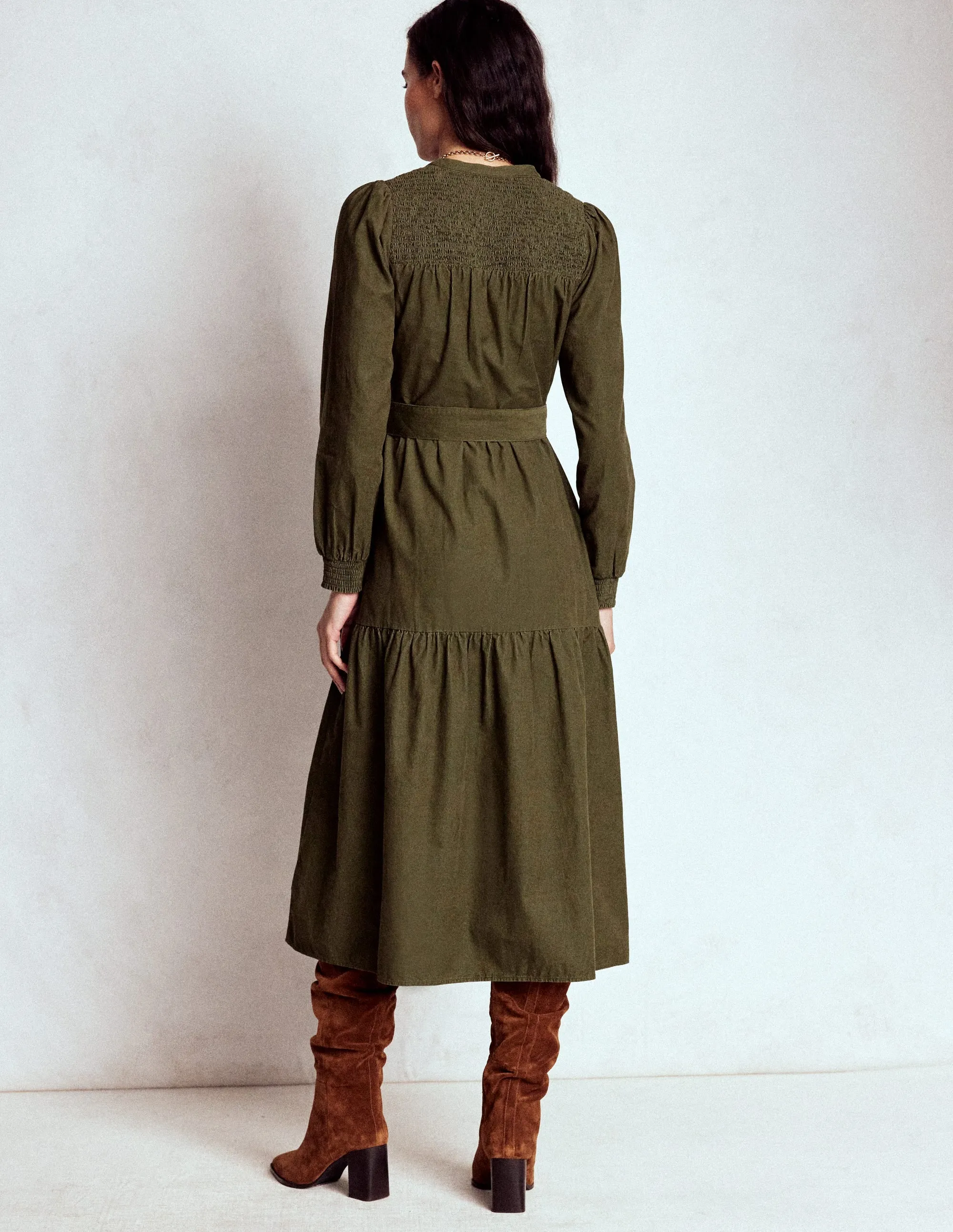 Cecily Cord Midi Dress-Woodland Green Versatile Silhouettes