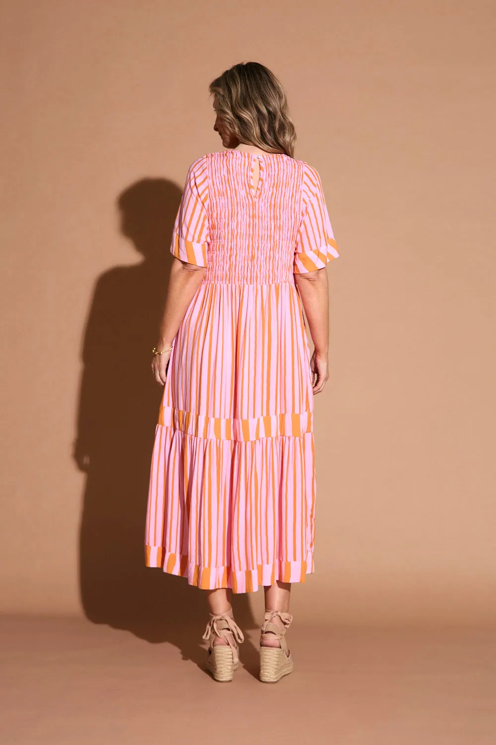 Chic For Work Minden Shirred Dress in Coral Spring