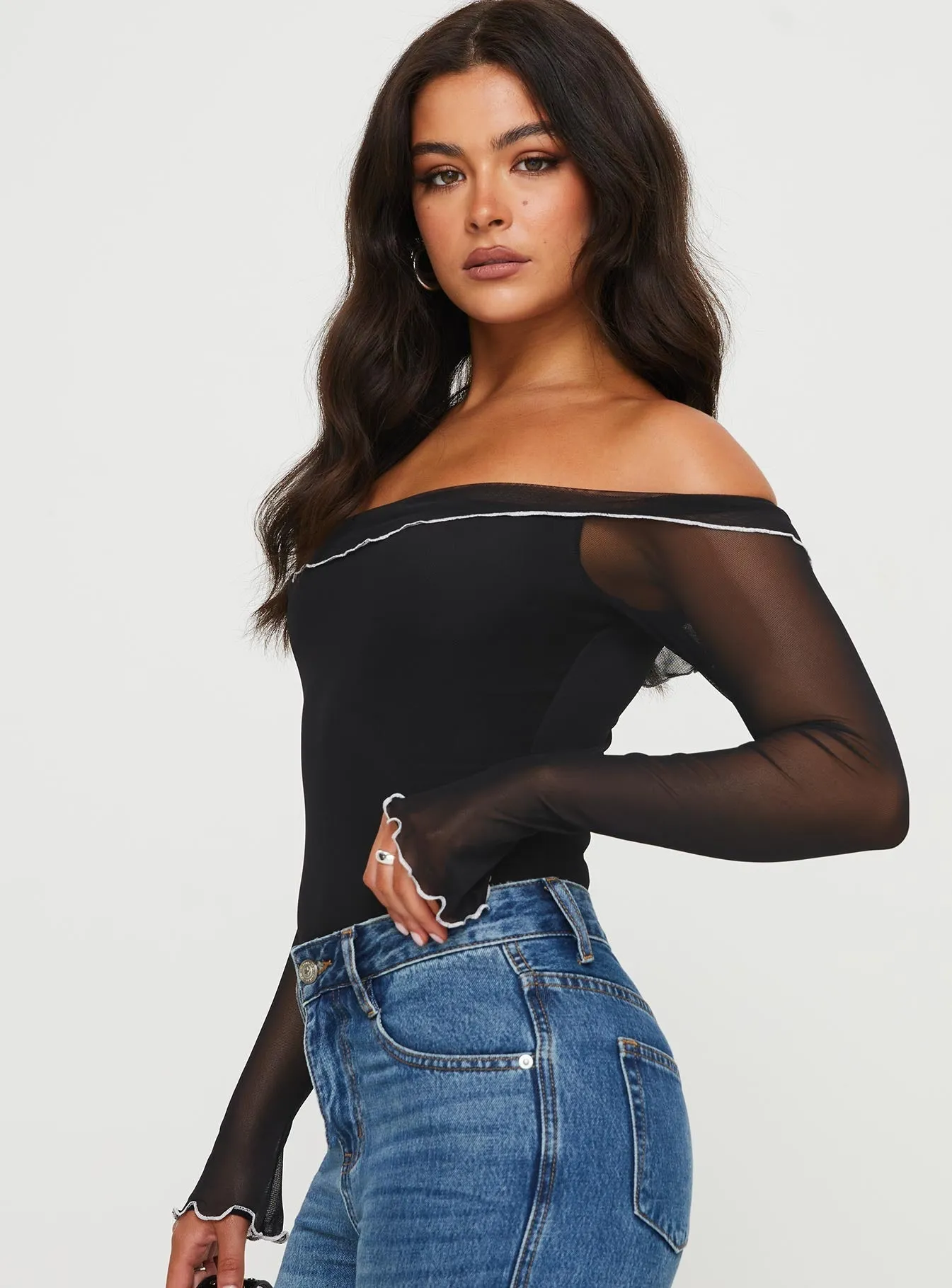 Arsema Off The Shoulder Bodysuit Black Petite Vacation Unisex
