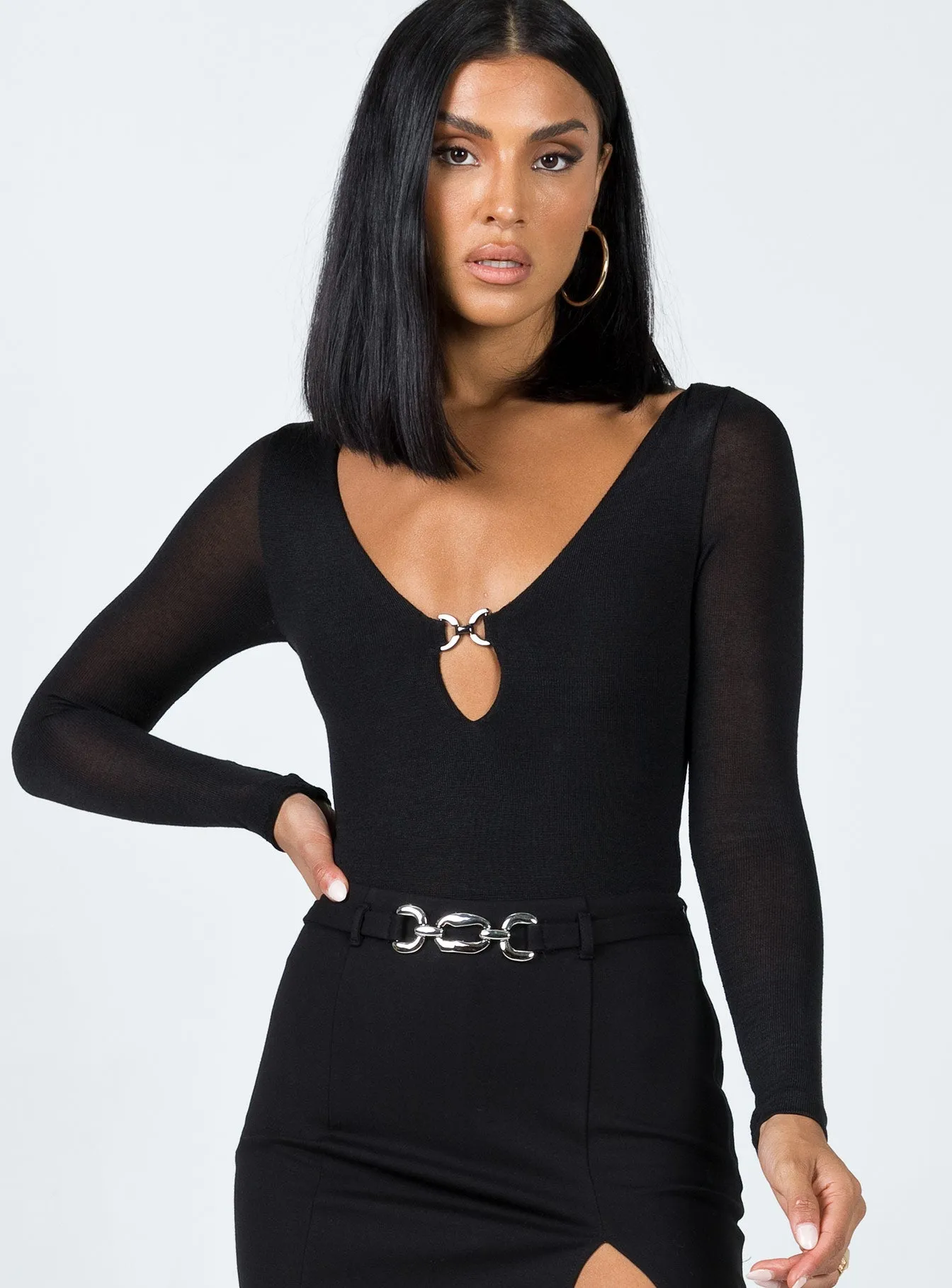 Luxury Teen Casual Worker Kelvin Long Sleeve Bodysuit Black