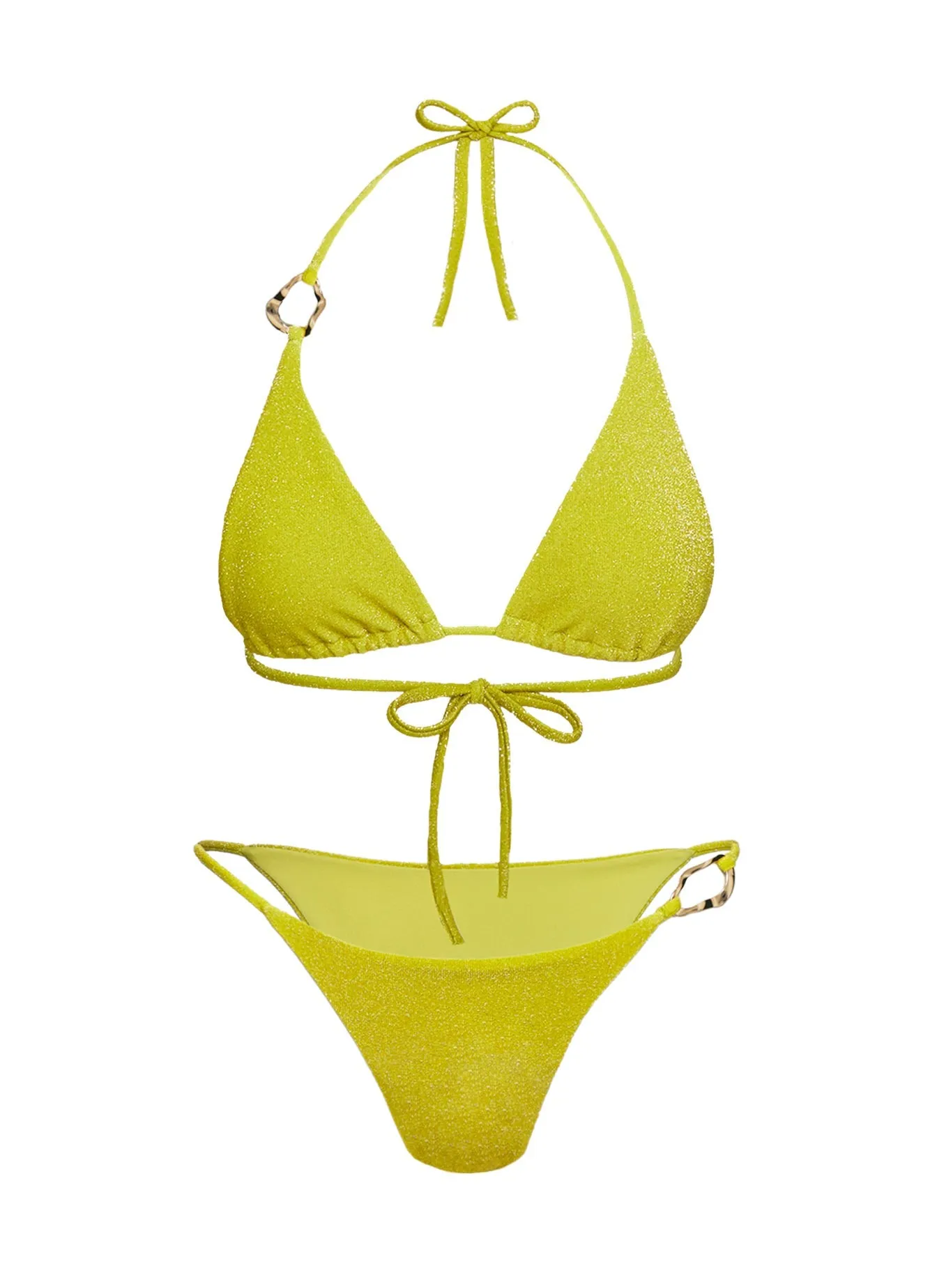 Contoured Cup Structure Soft Lining Technology Centric Glitter Bikini Bottom Green