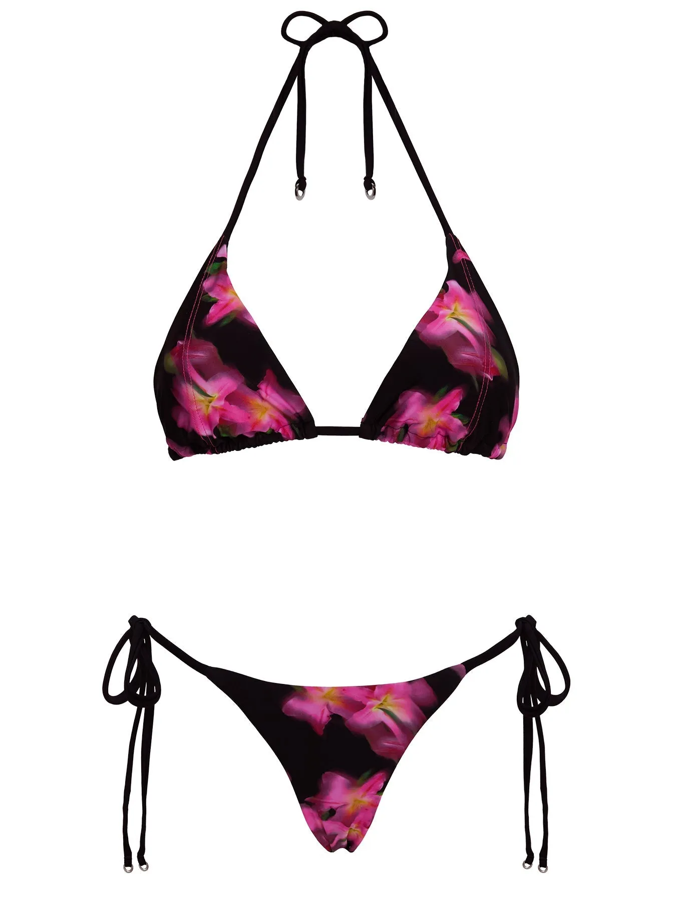 Fluera Triangle Bikini Top Black Multi Quick Release Buckle Flat Lock Stitching