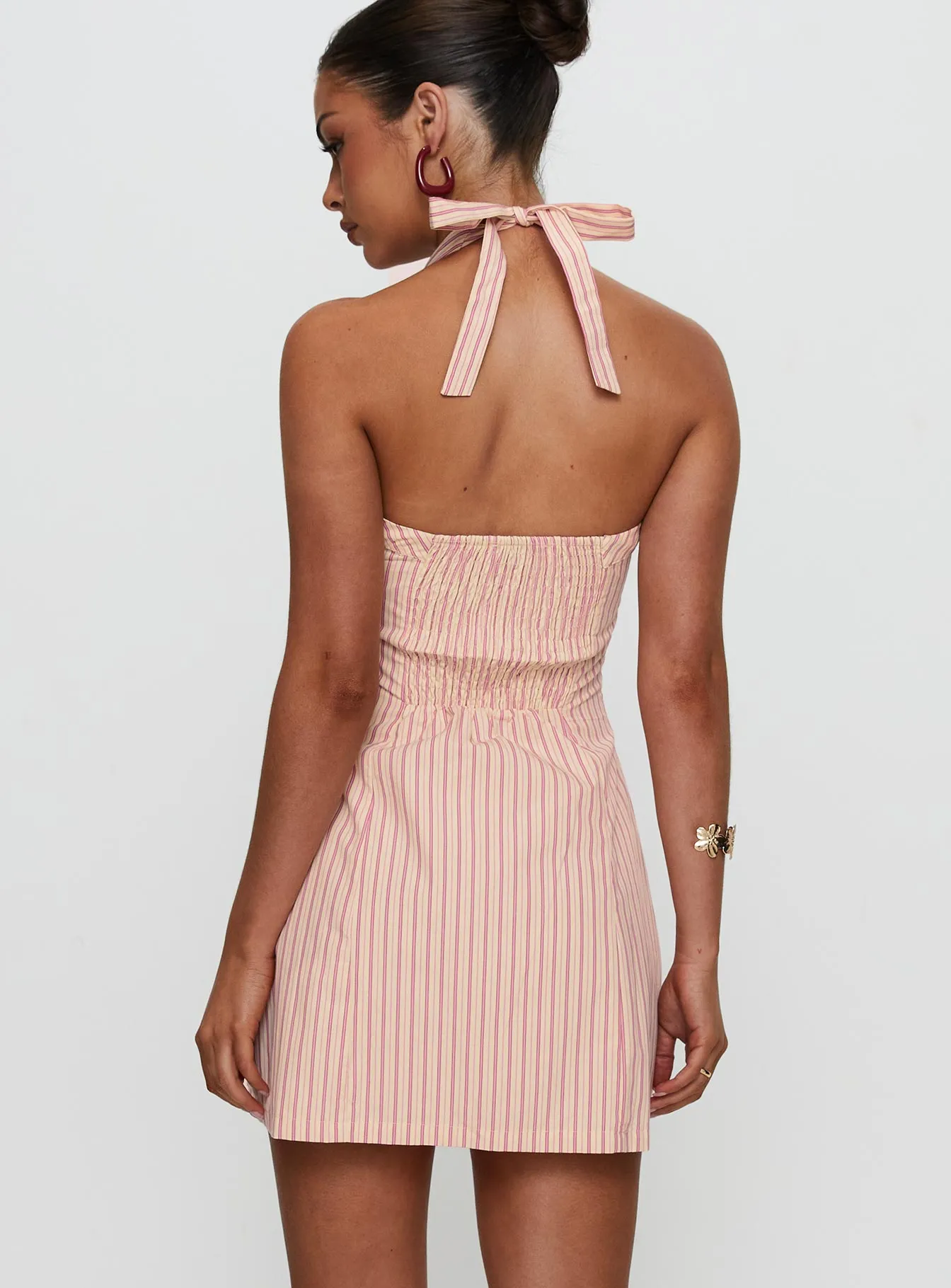 Flattering Fit Mallorie Halter Mini Dress Pink Stripe