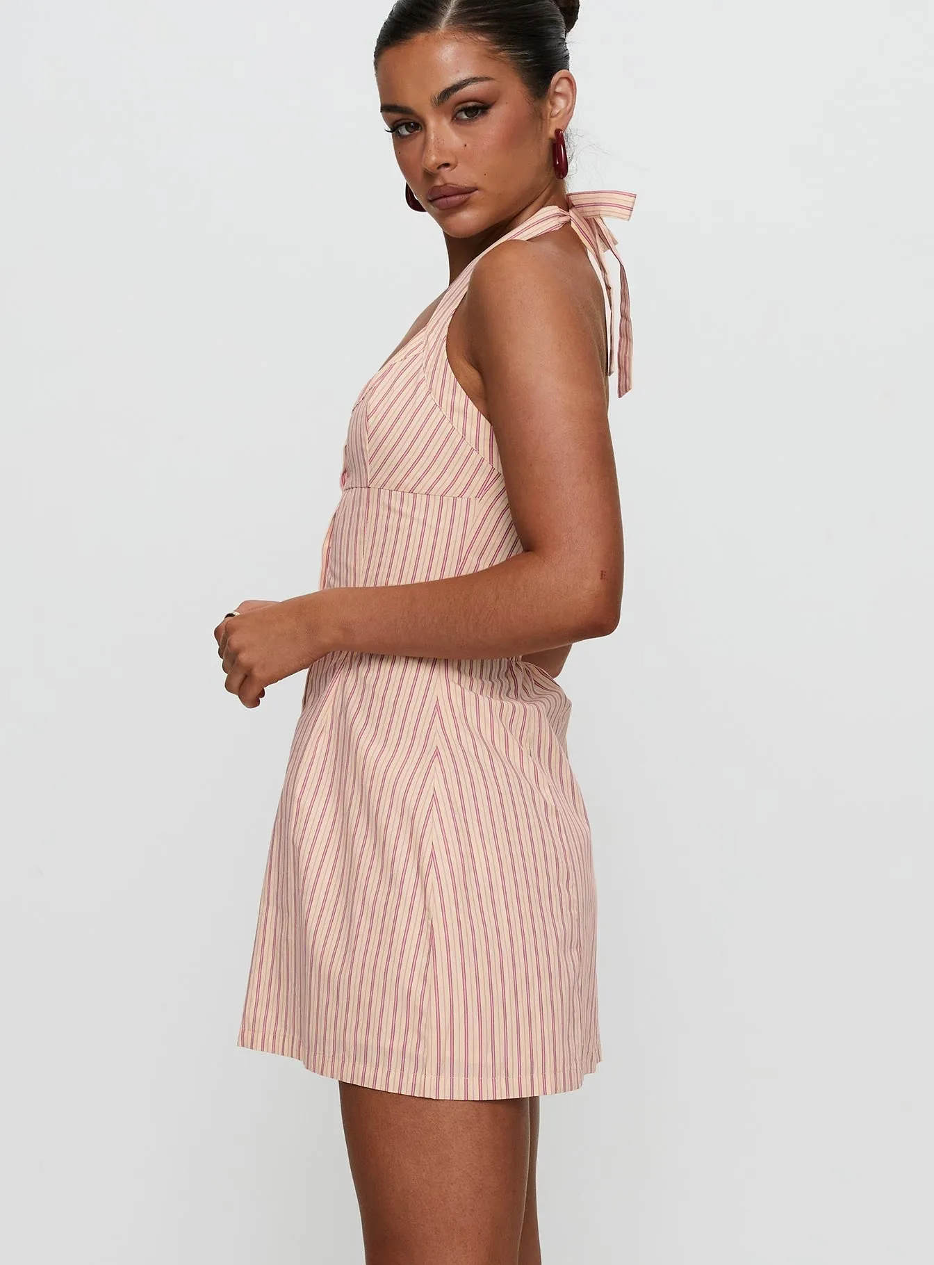 Mallorie Halter Mini Dress Pink Stripe Club Star