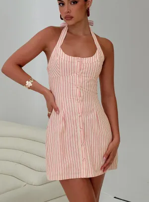 Eco Friendly Fabric Angle Look Mallorie Halter Mini Dress Pink Stripe