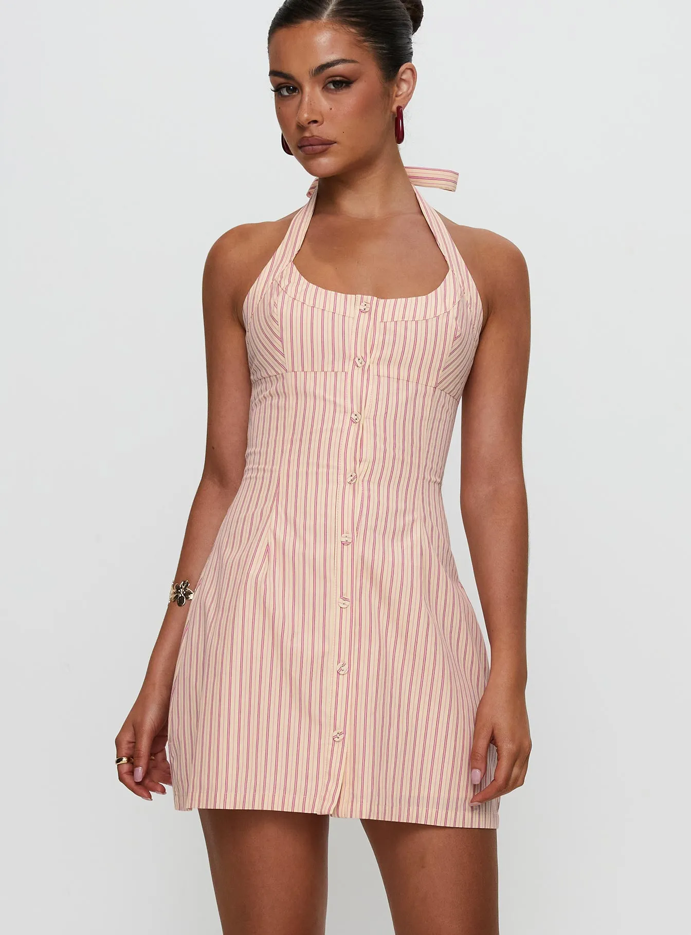 Mallorie Halter Mini Dress Pink Stripe Photo Ready