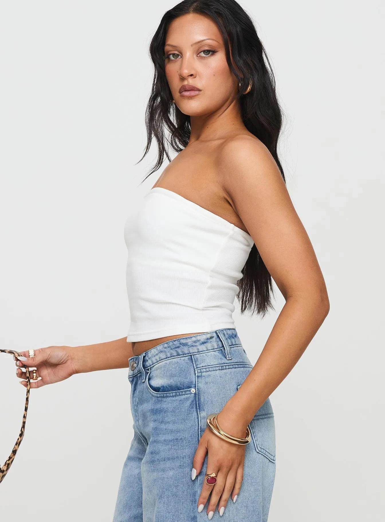 Baseline Strapless Rib Top White Anti Microbial Lining