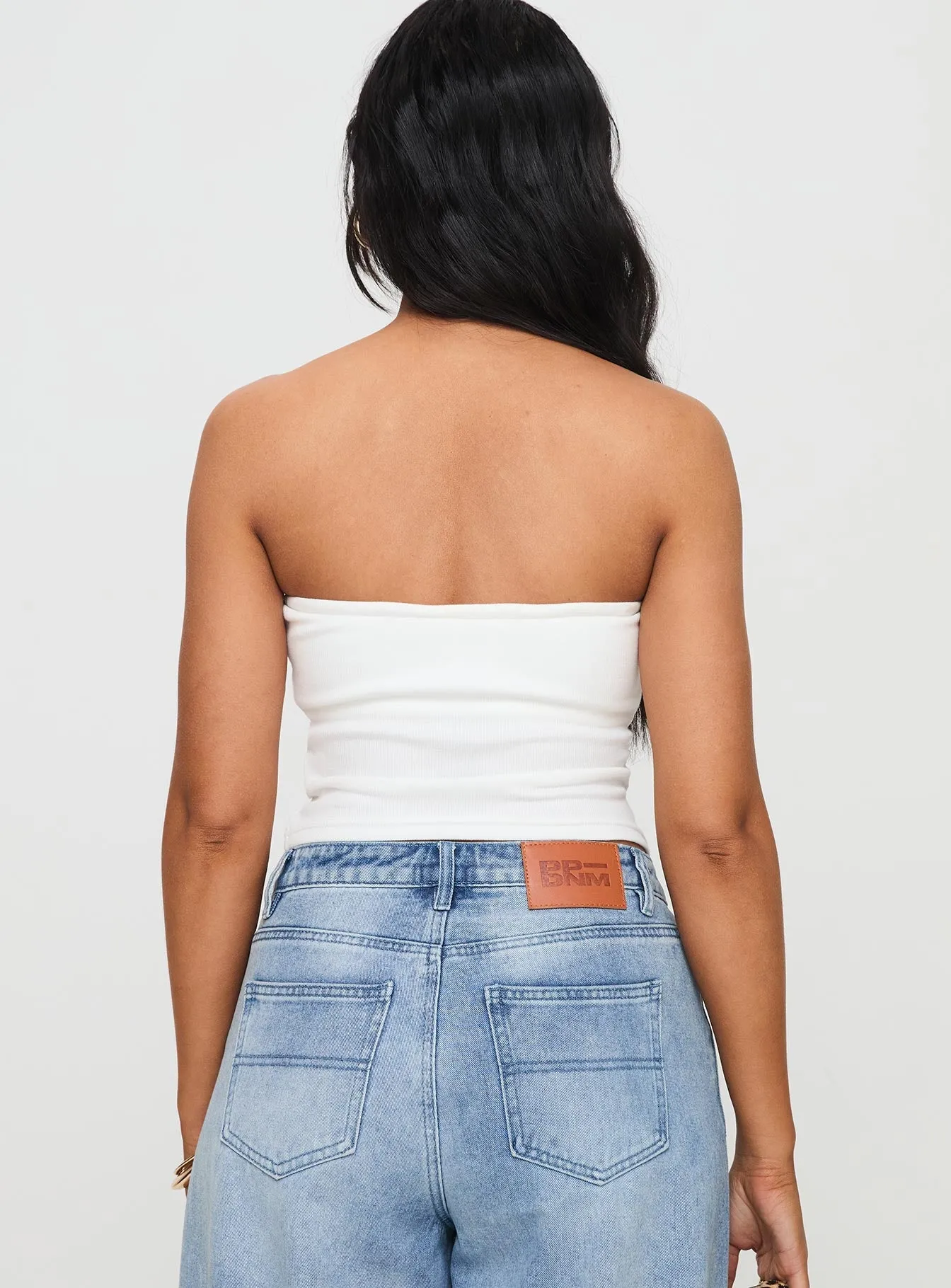 Baseline Strapless Rib Top White Professional Wear Relaxed Look
