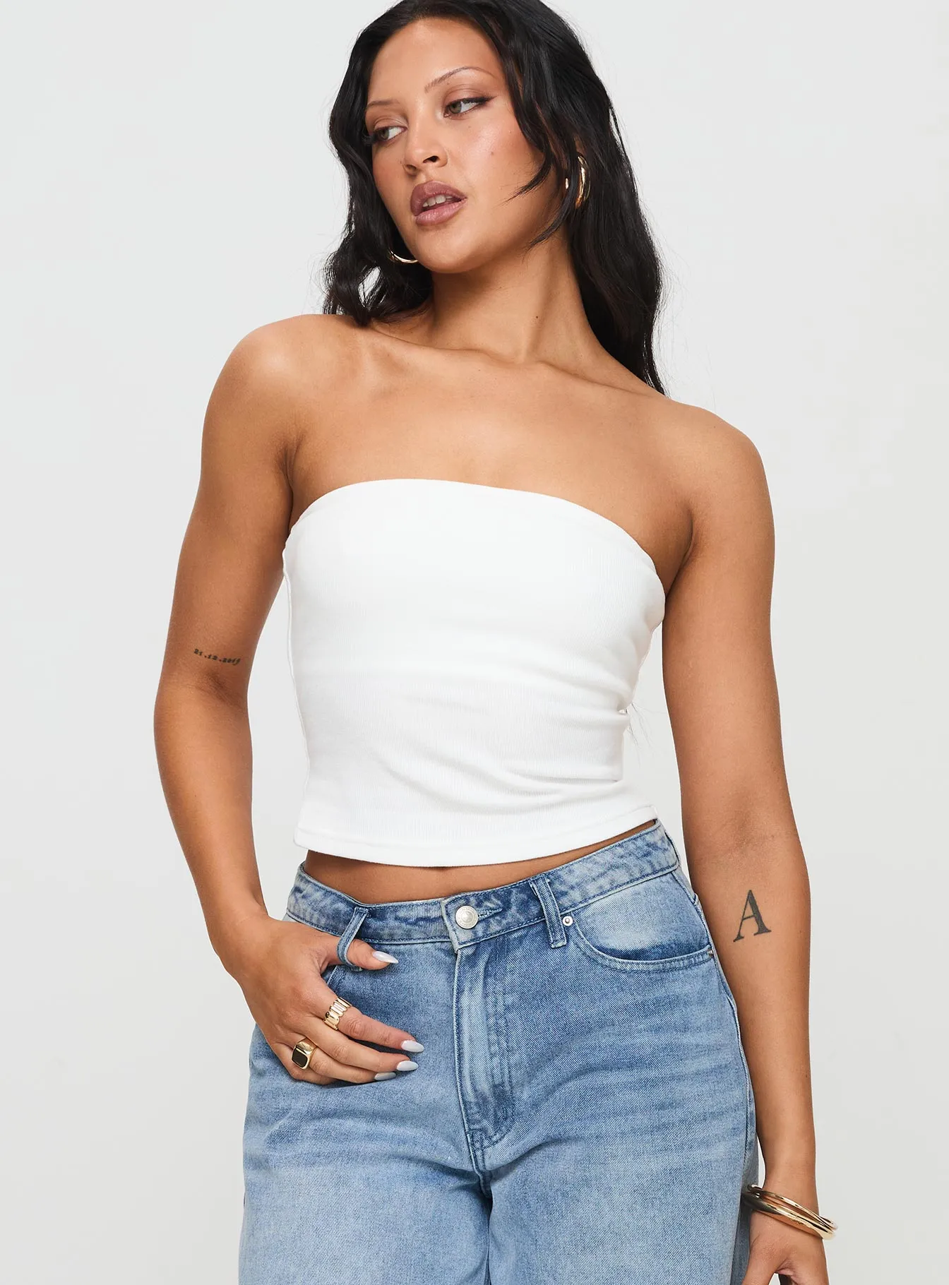 Baseline Strapless Rib Top White ReinforcedShoulders