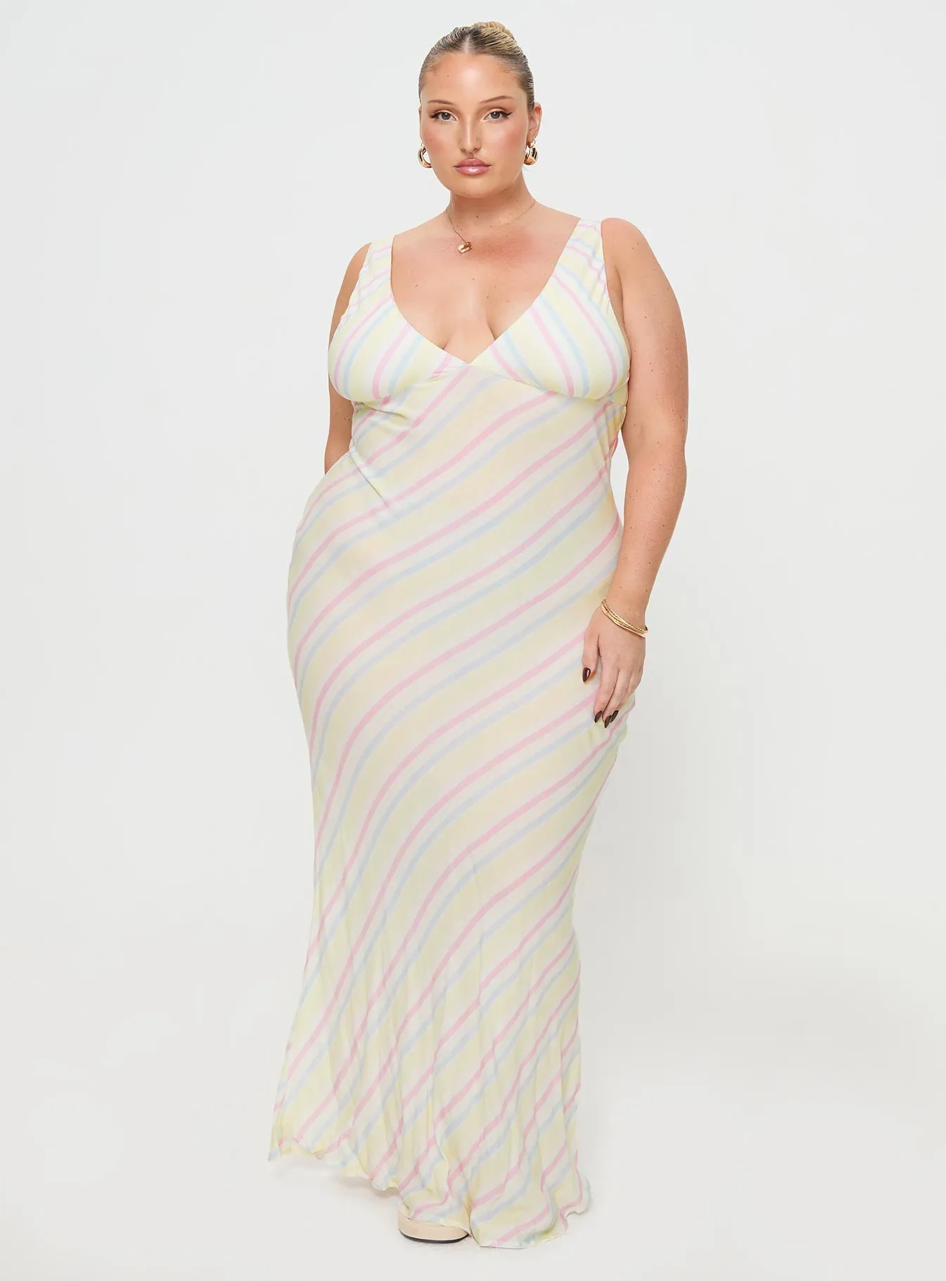 Olive Grove Bronze Tone Lovelle Bias Cut Maxi Dress White Curve