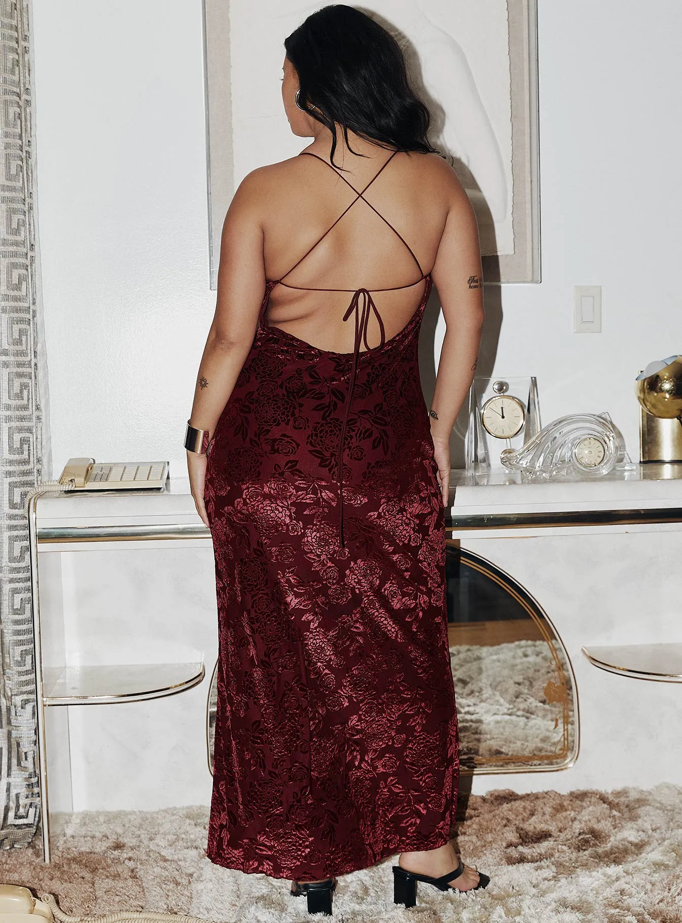 Morning Mist This maxi dress can easily transition from day to night with minimal effort Zotta Maxi Dress Burgundy Curve