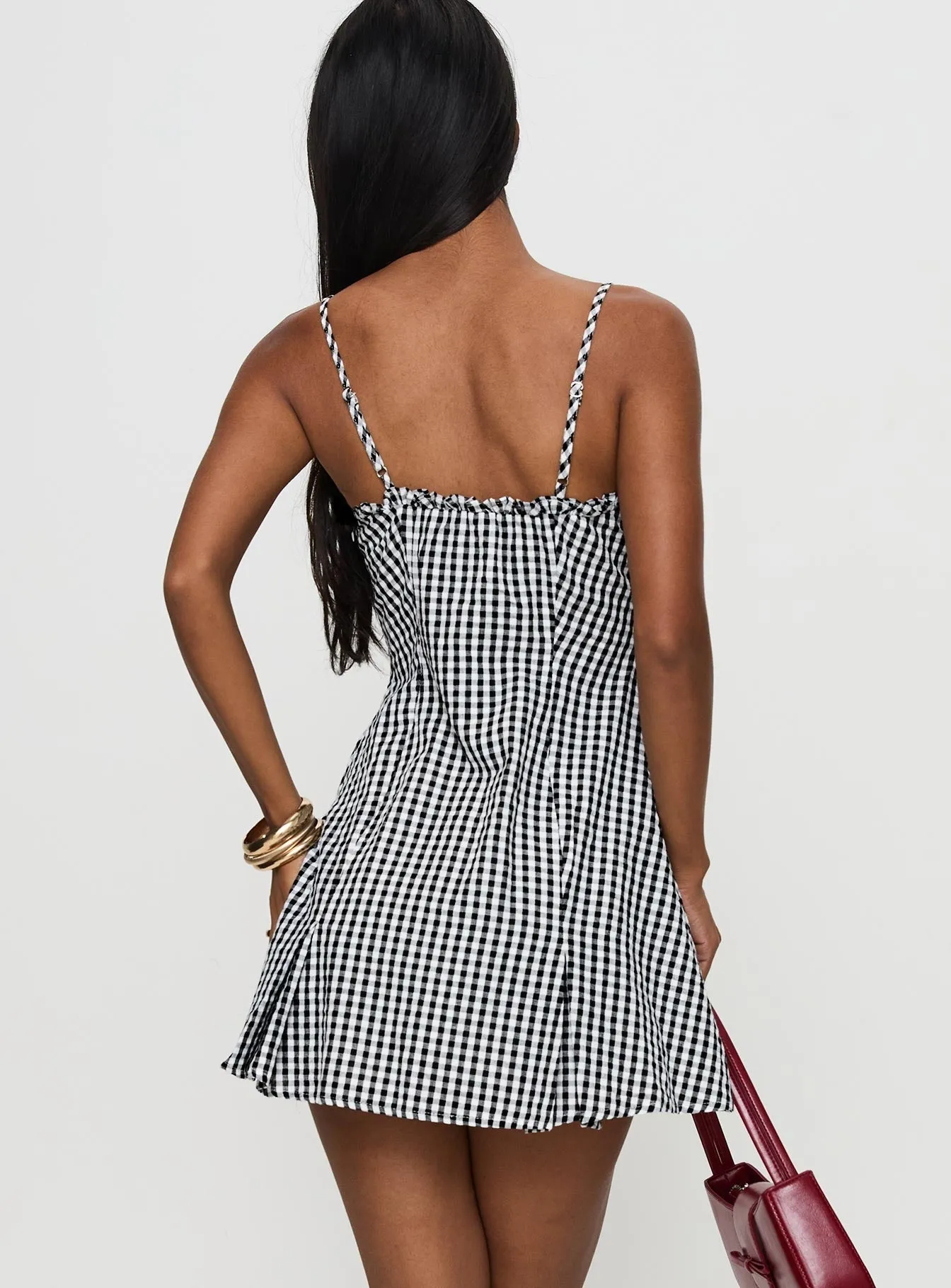 Stylish mini with ruffles Charming Silhouette Bessette Mini Dress Black Gingham