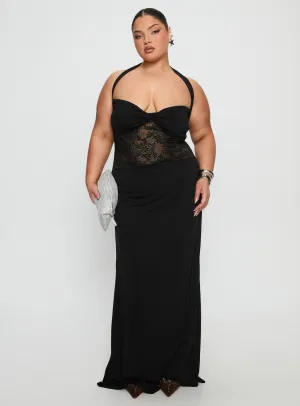 Adalyne Lace Halter Maxi Dress Black Curve The elegant design of this maxi dress adds a refined touch to your wardrobe without being overly complicated