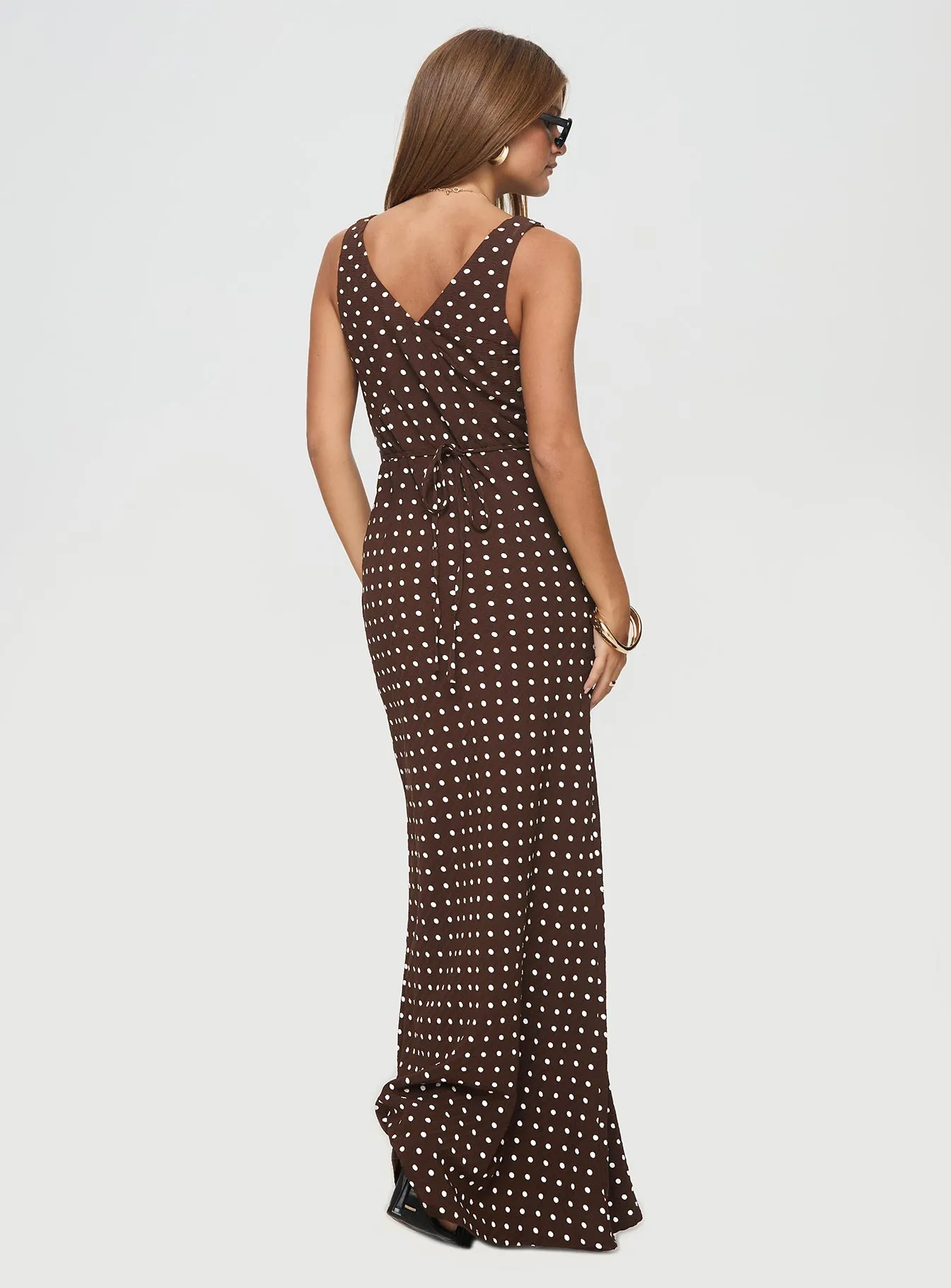 Nellie Maxi Dress Brown Polka Dot Bridge Walk Rural Air