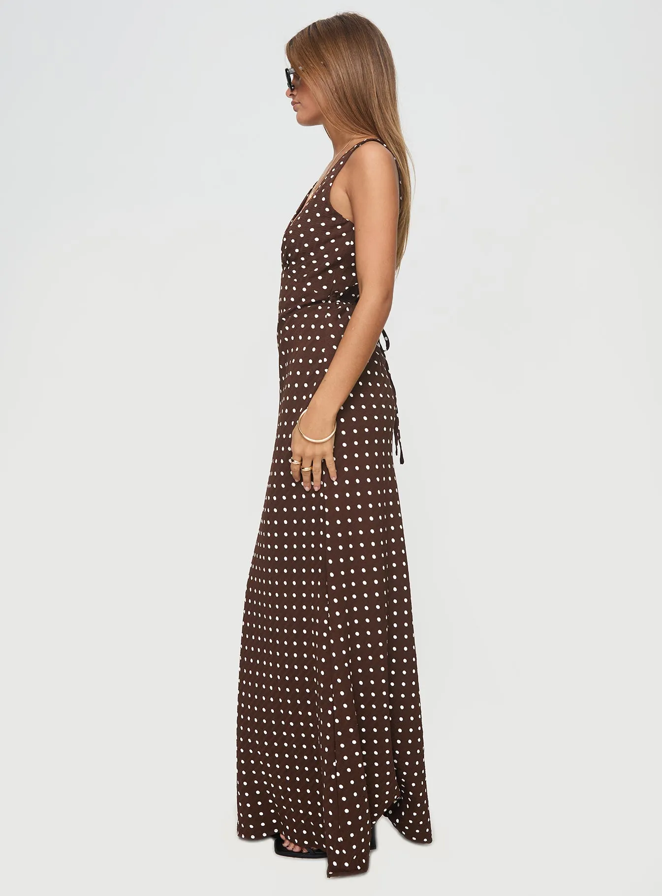 Love Mood Nellie Maxi Dress Brown Polka Dot