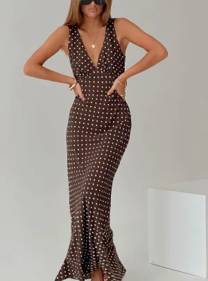 Nellie Maxi Dress Brown Polka Dot Happy Vibe