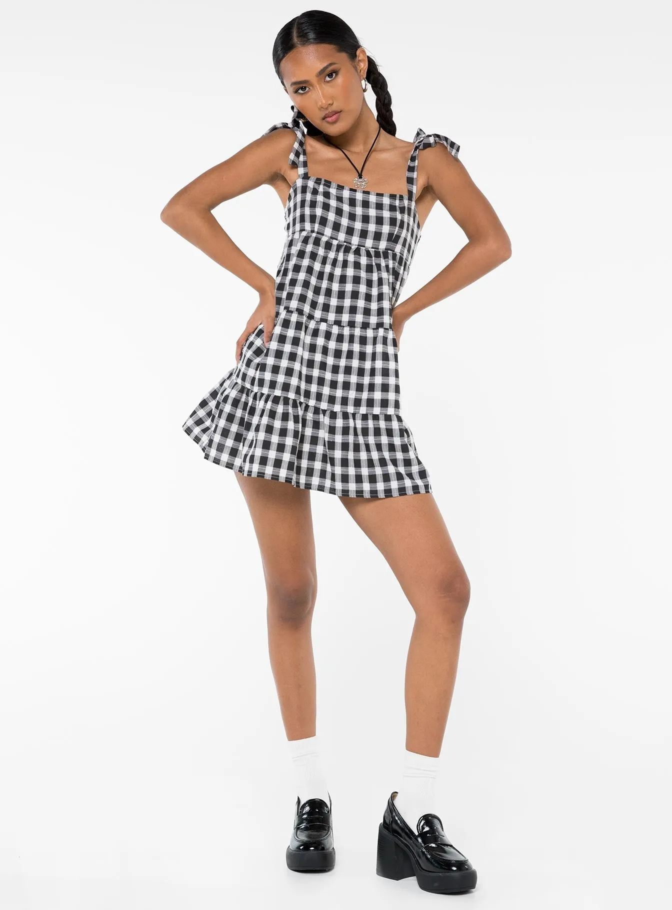 Lilah Gingham Mini Dress Black / White Minimal Seam