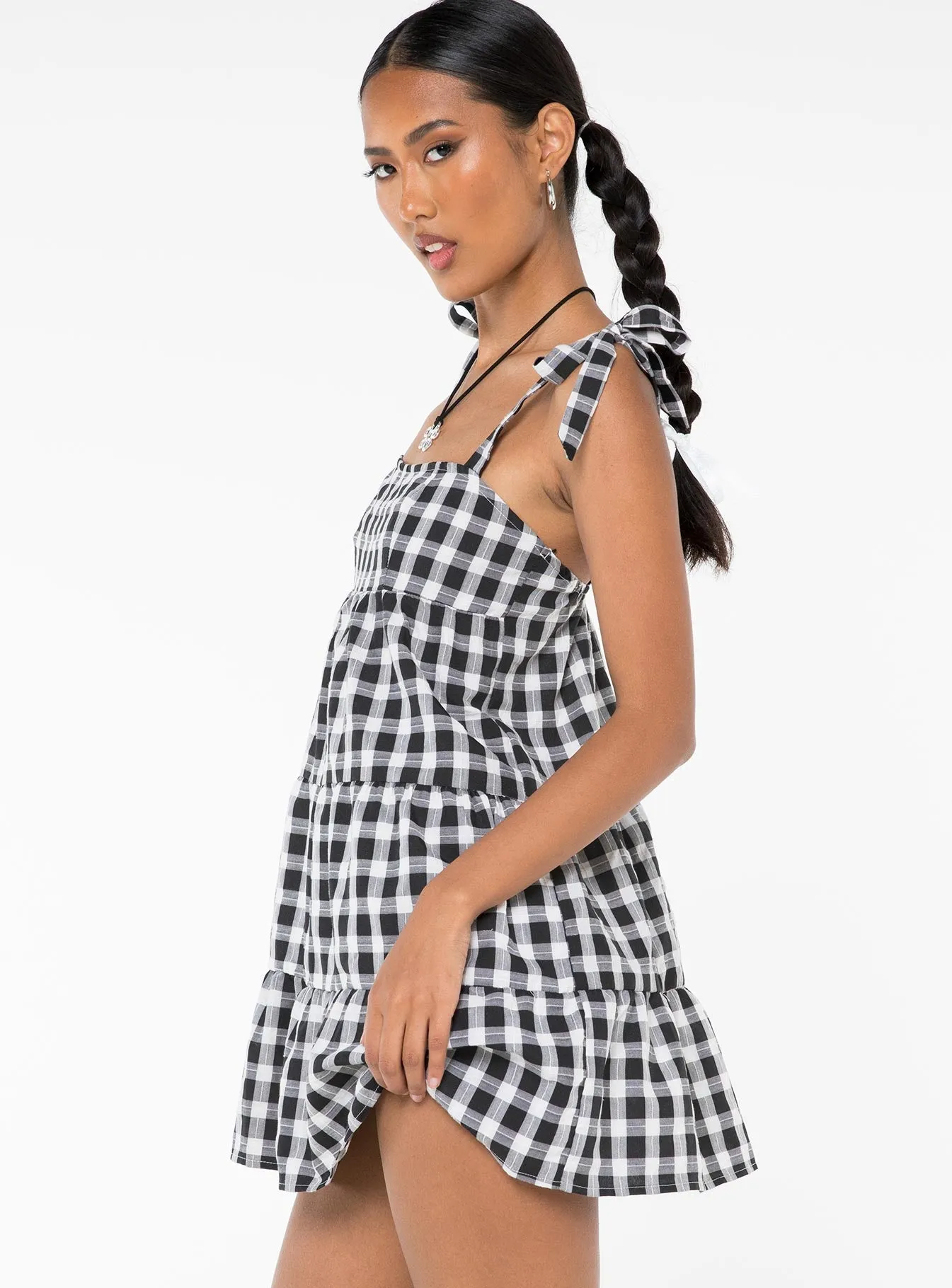 Fashion Glow Lilah Gingham Mini Dress Black / White
