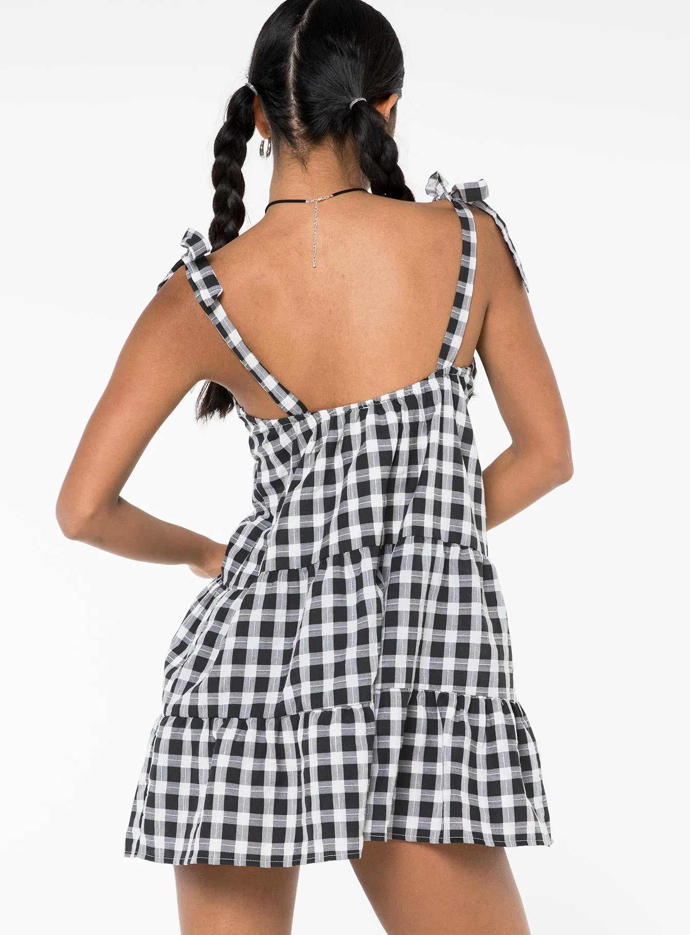 Lilah Gingham Mini Dress Black / White Scene Warm Chafe Guard