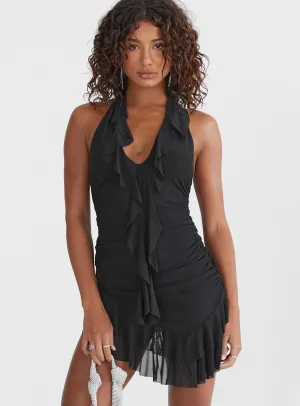 Flattering Cut Gina Asymmetric Mini Dress Black